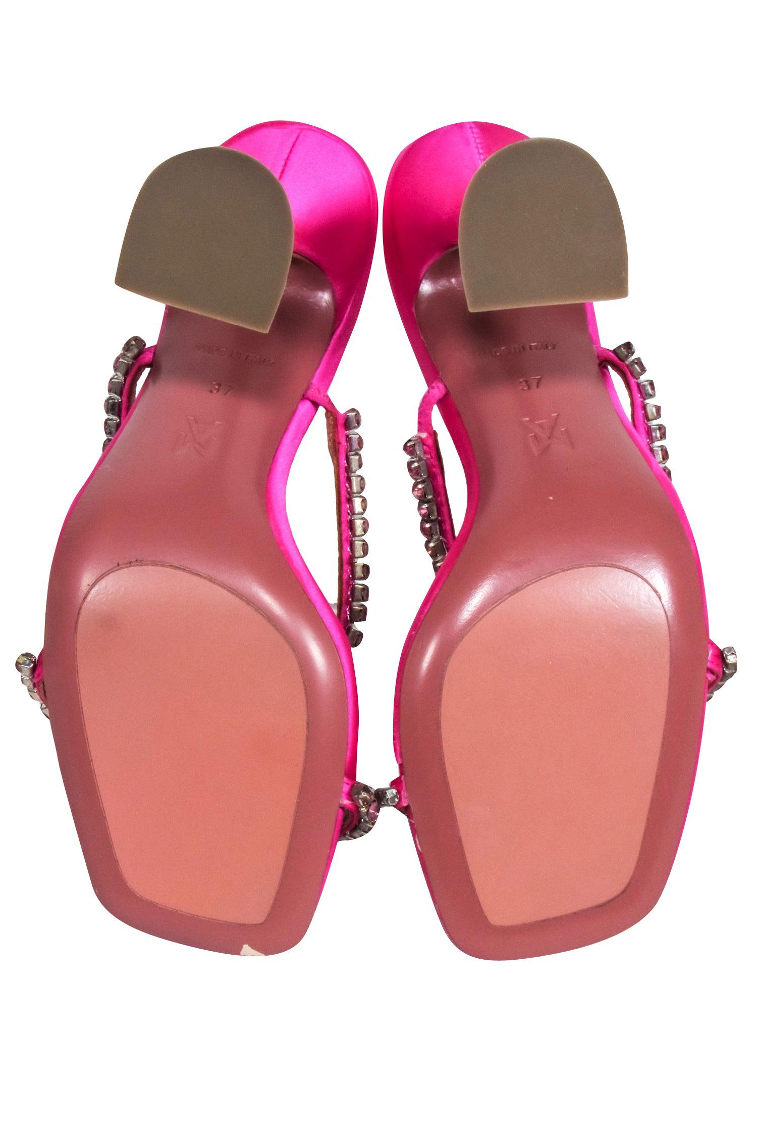 Amina Muaddi Gilda Hot Pink Strappy Jewel Heels - Size 7
