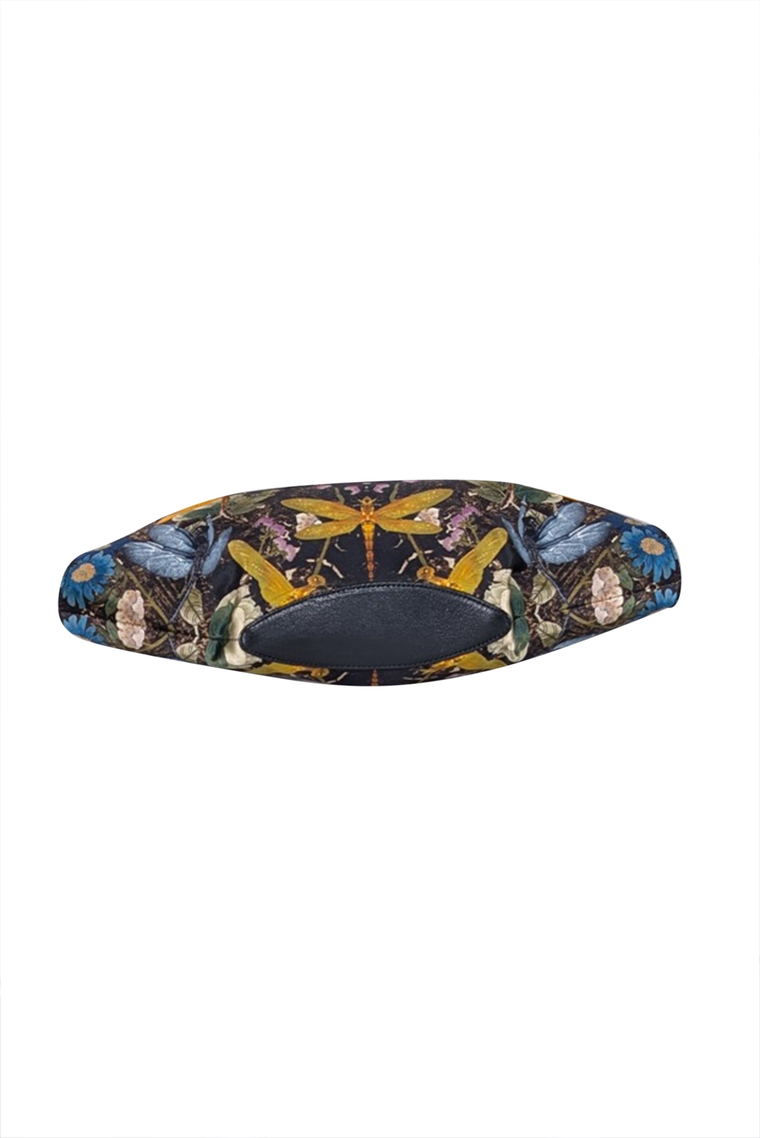 Alexander McQueen - Stunning Black Satin Manta Clutch with Orange & Blue Dragonfly Print
