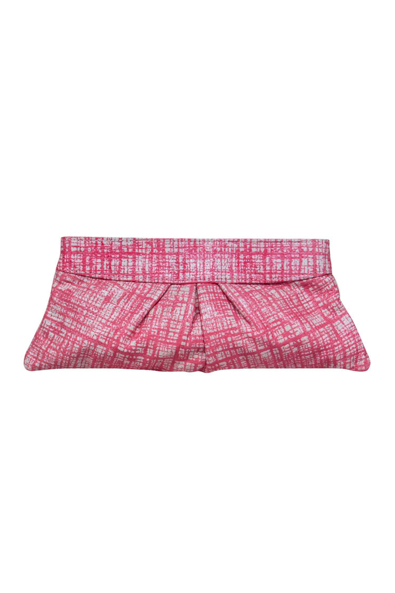 Lauren Merkin - Stunning Embossed Pink & Cream Patterned Leather Clutch