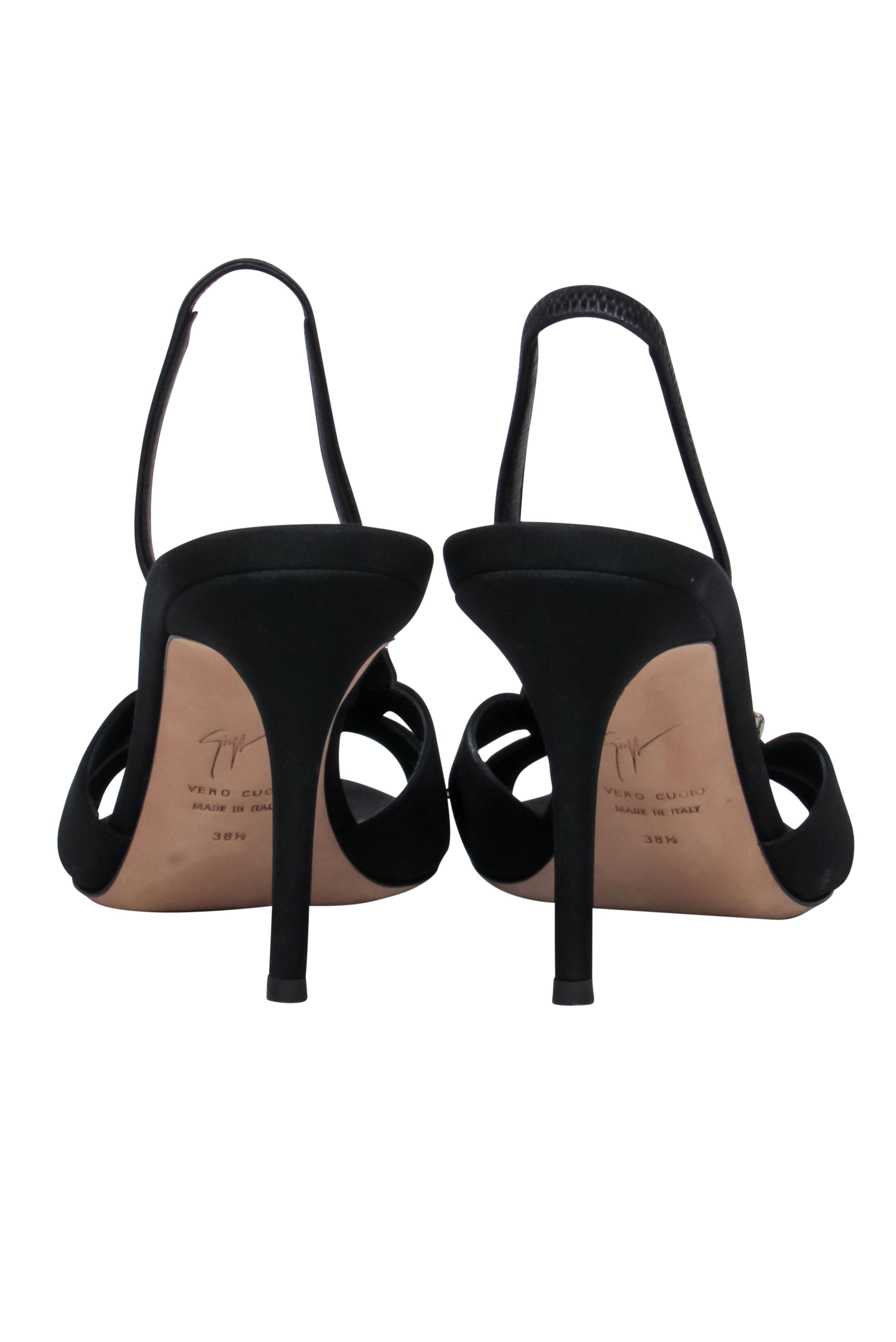 Giuseppe Zanotti's Glamorous Black Slingback Heels with Crystal Circle - Size 8.5