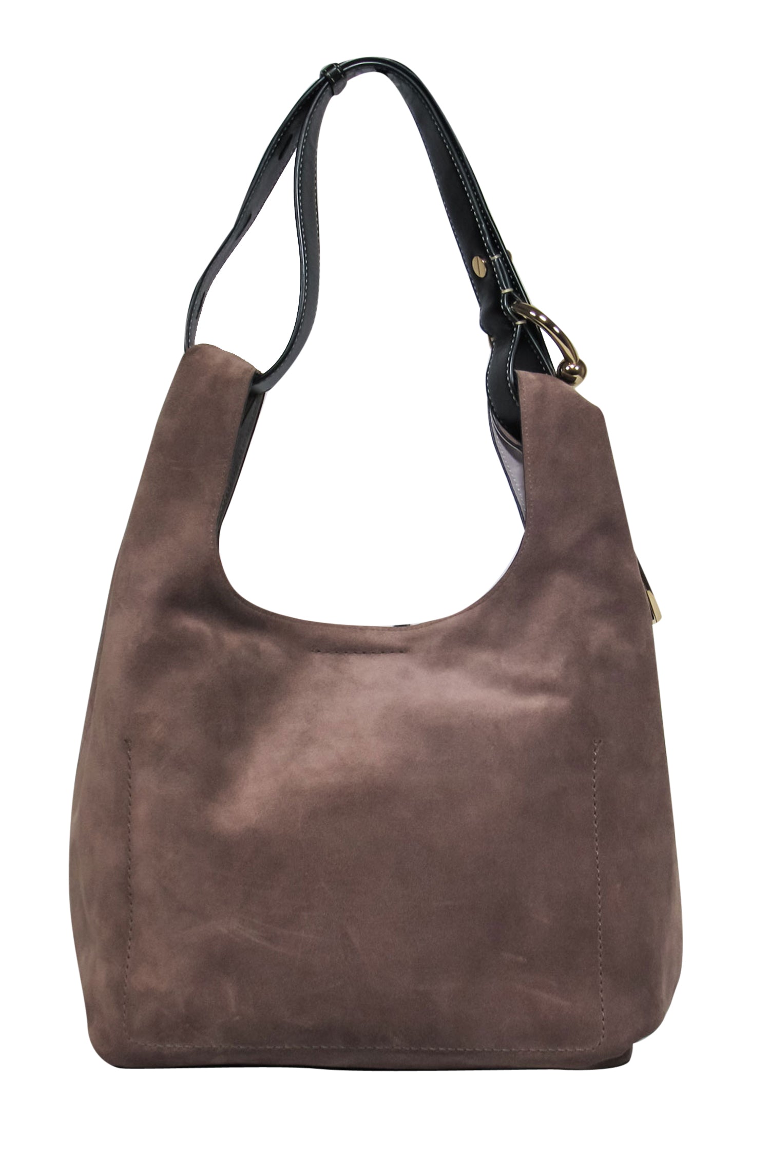 Rebecca Minkoff Taupe Suede Hobo Shoulder Bag: Studded Leather Handle Style