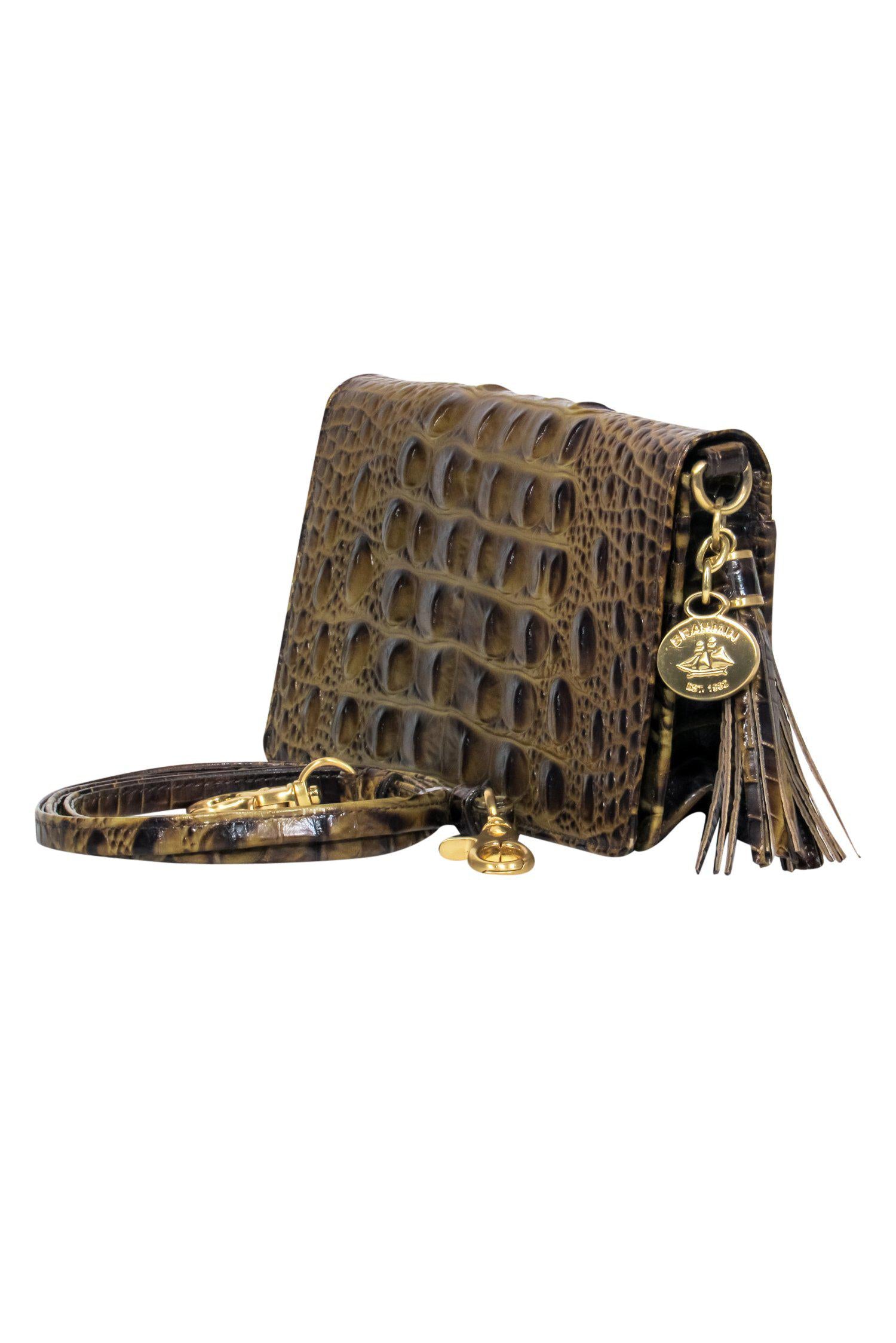 Brahmin Olive Crocodile Embossed Convertible Crossbody Wallet - A Fashion Must-Have!