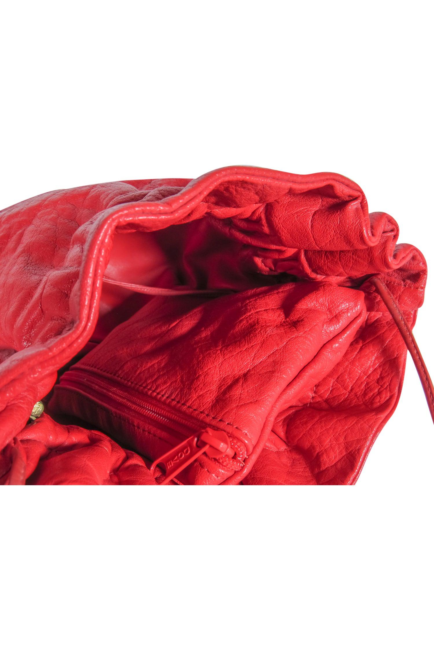 Carlos Falchi Red Leather Mini Crossbody Bucket Bag with Pouch