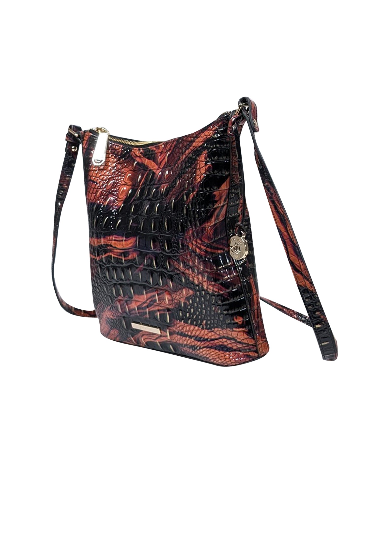 Brahmin's Stunning Orange & Black Croc Embossed Crossbody Bag
