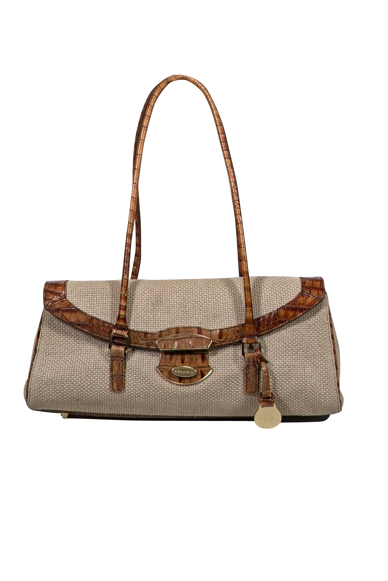 Brahmin - Stunning Beige Woven Bag with Croc Embossed Leather Trims