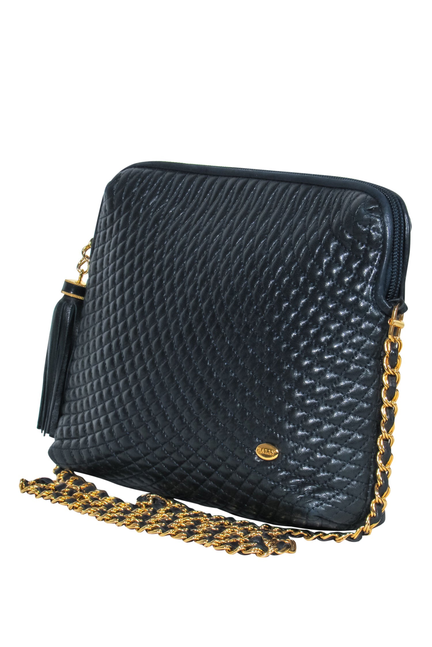 Bally - Gorgeous Midnight Blue Quilted Leather Crossbody Bag with Chain Strap