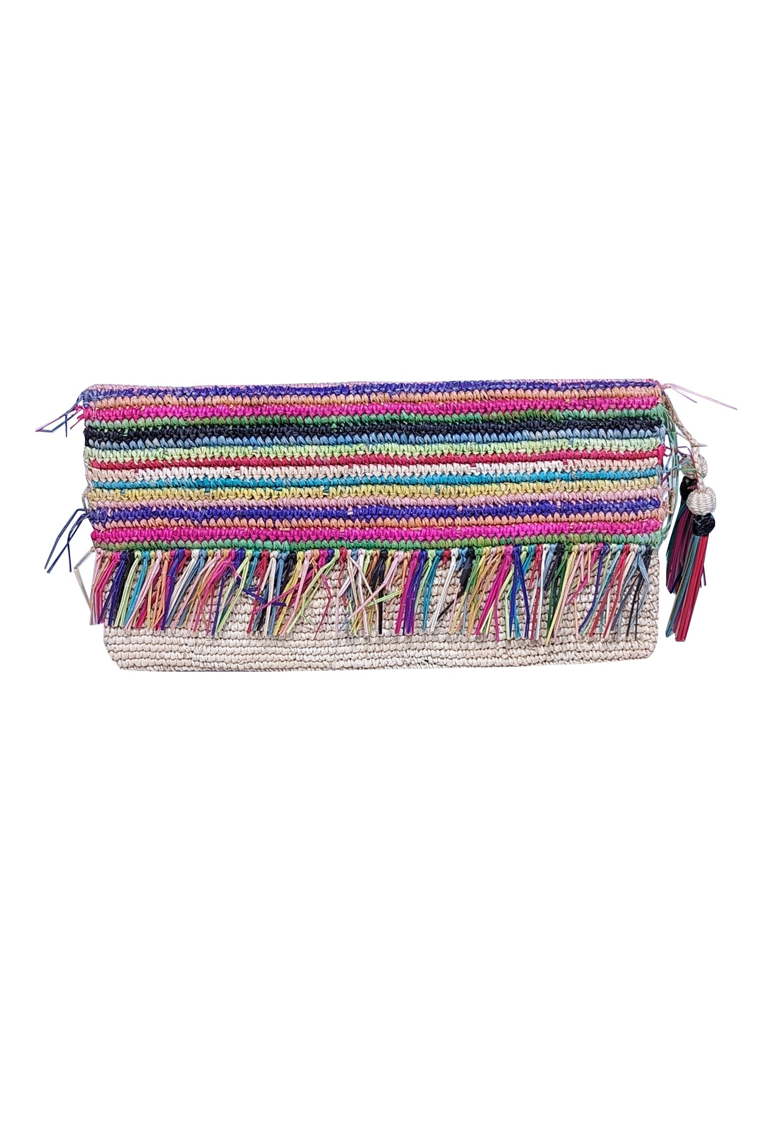 Sensi Studio - Charming Beige & Multi - Color Raffia Clutch