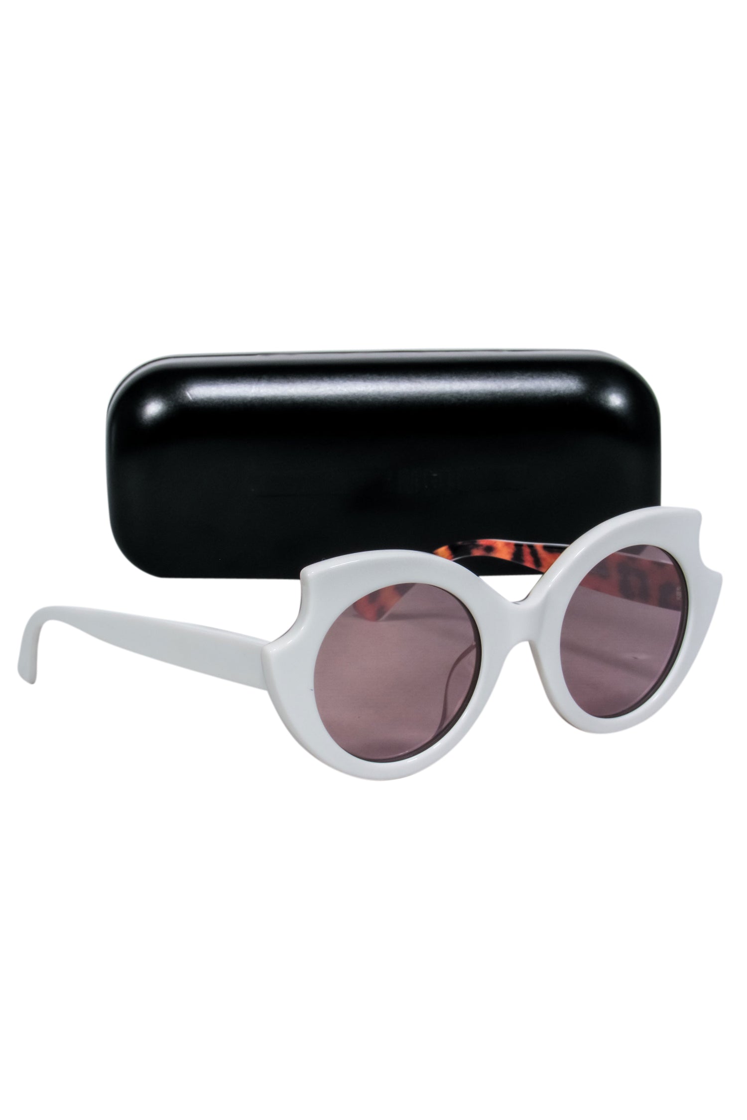Alexander McQueen Retro Chic White Round Sunglasses with Tortoise Legs
