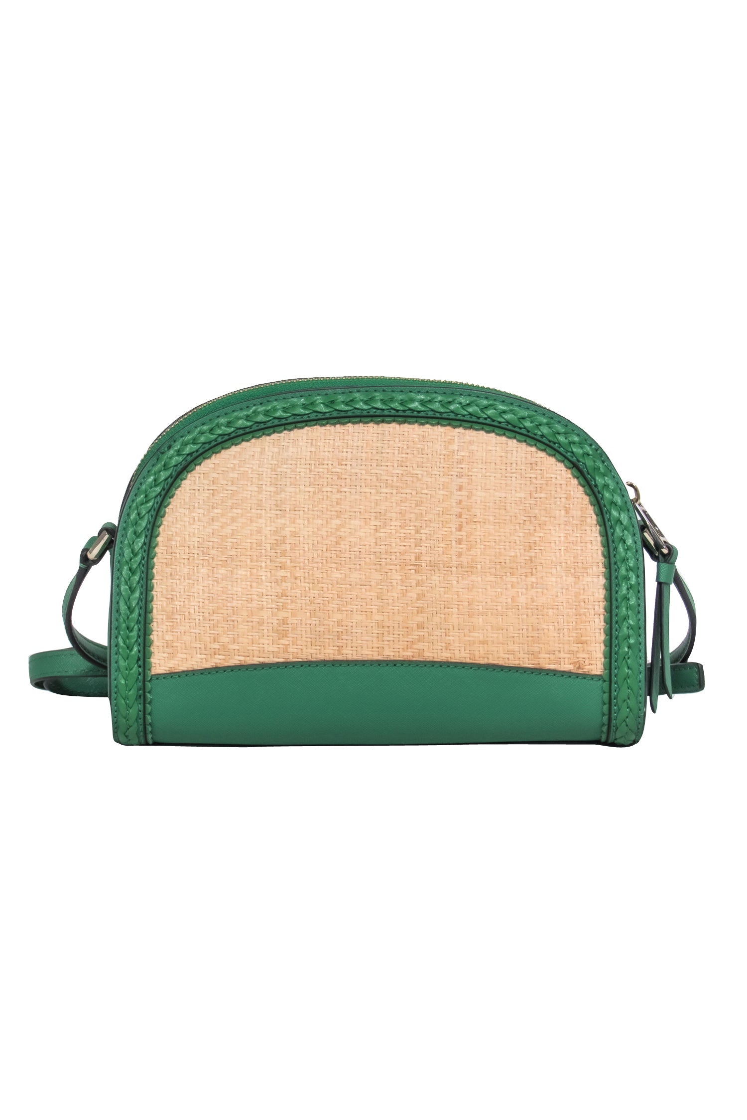 Kate Spade's Stunning Raffia Crossbody Bag with Kelly Green Leather Trim
