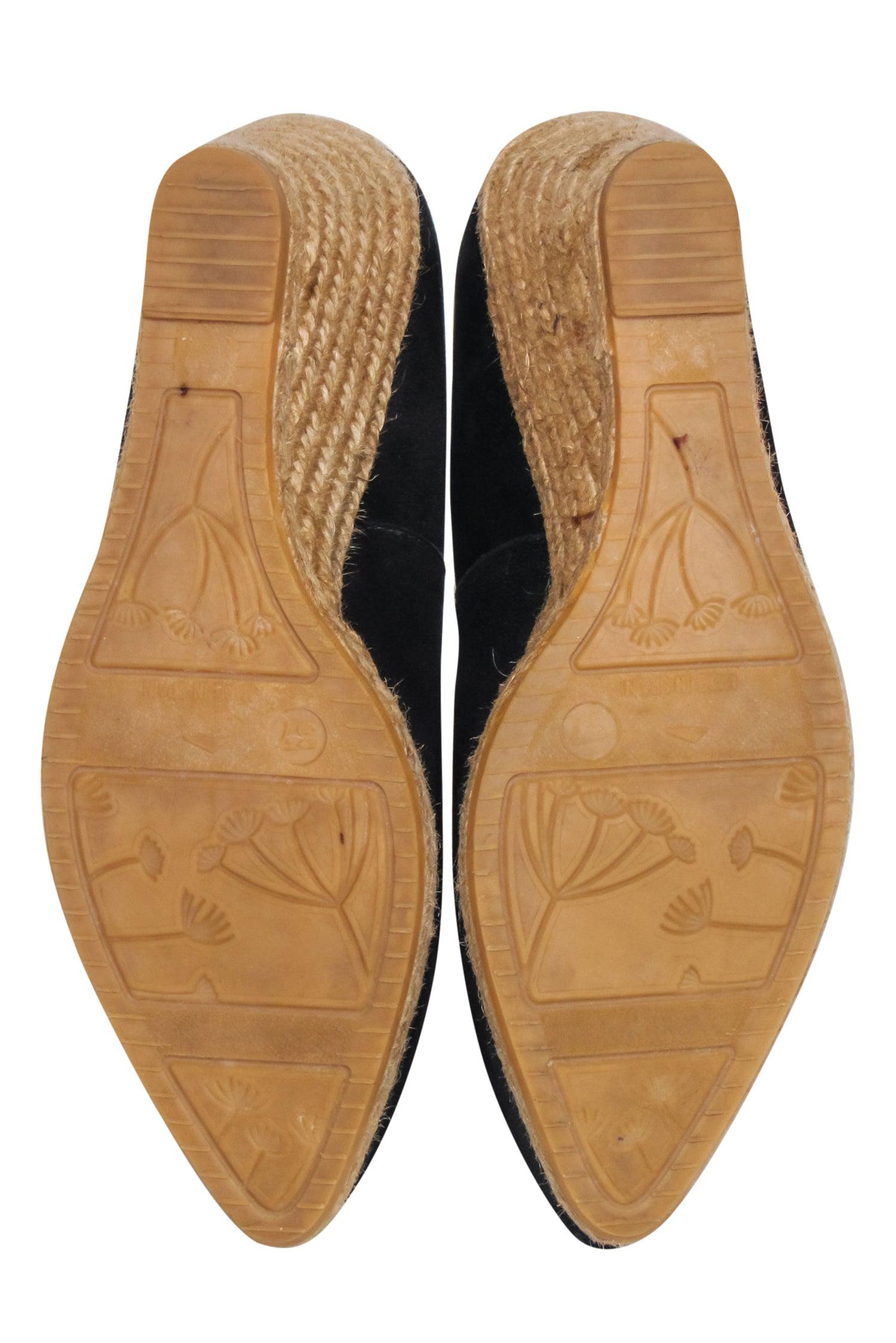 Eric Michael's Stunning Black Suede Espadrille Wedges - Size 7
