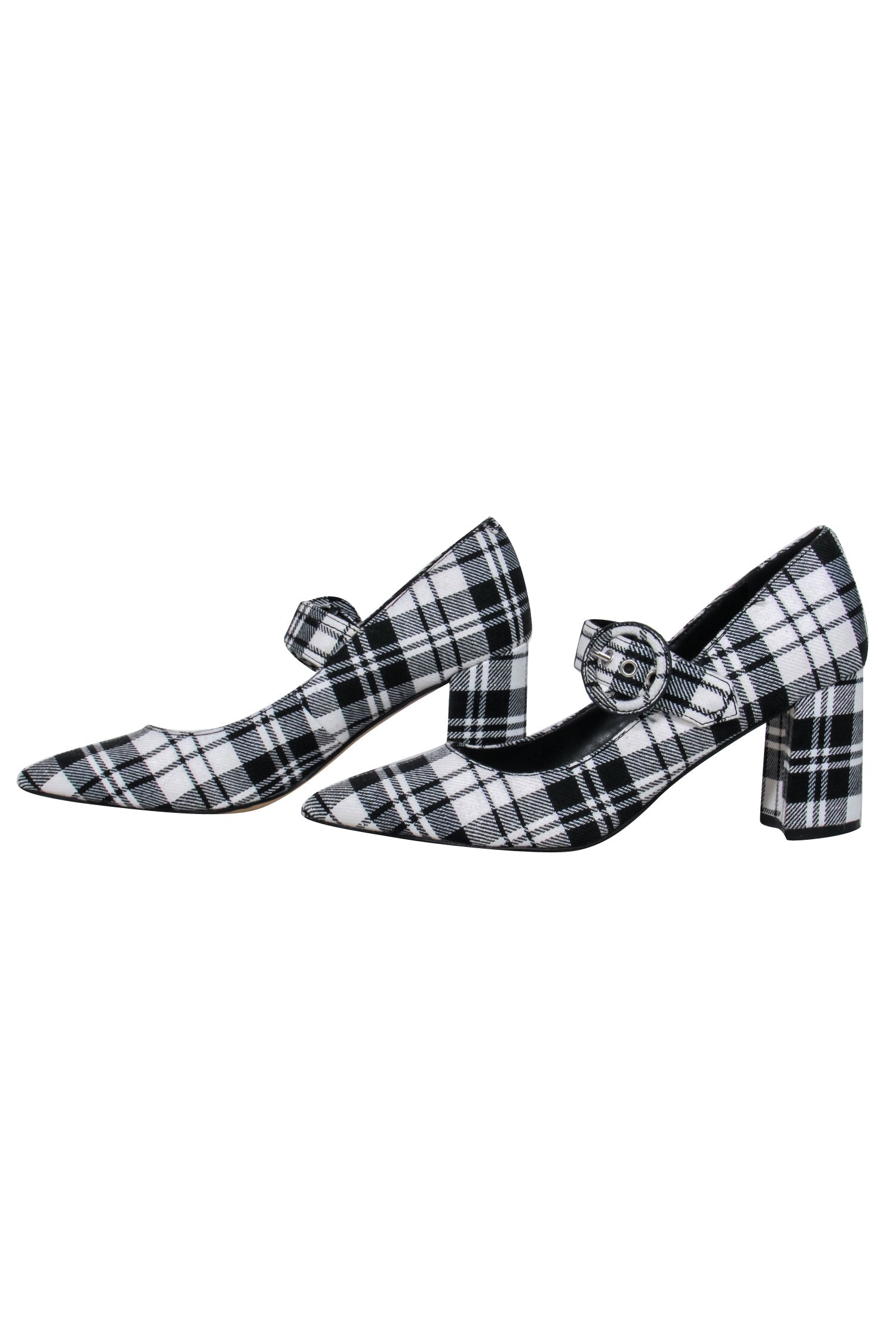 Marc Fisher's Stunning Black & White Plaid Mary-Jane Pumps with Buckle - Size 7.5