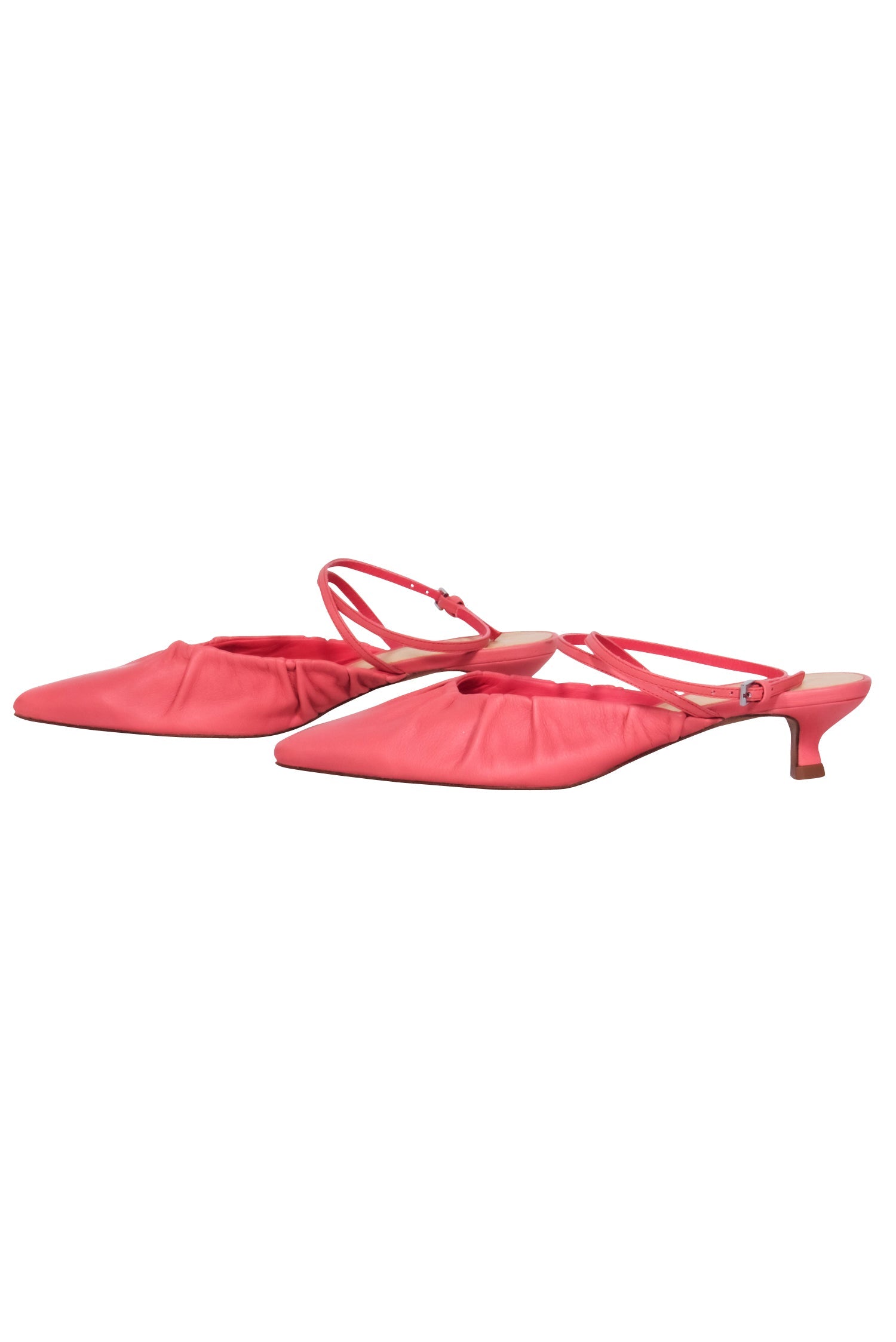 Reformation - Gorgeous Coral Pink Leather Pointed Toe Kitten Strappy Heels in Size 7.5