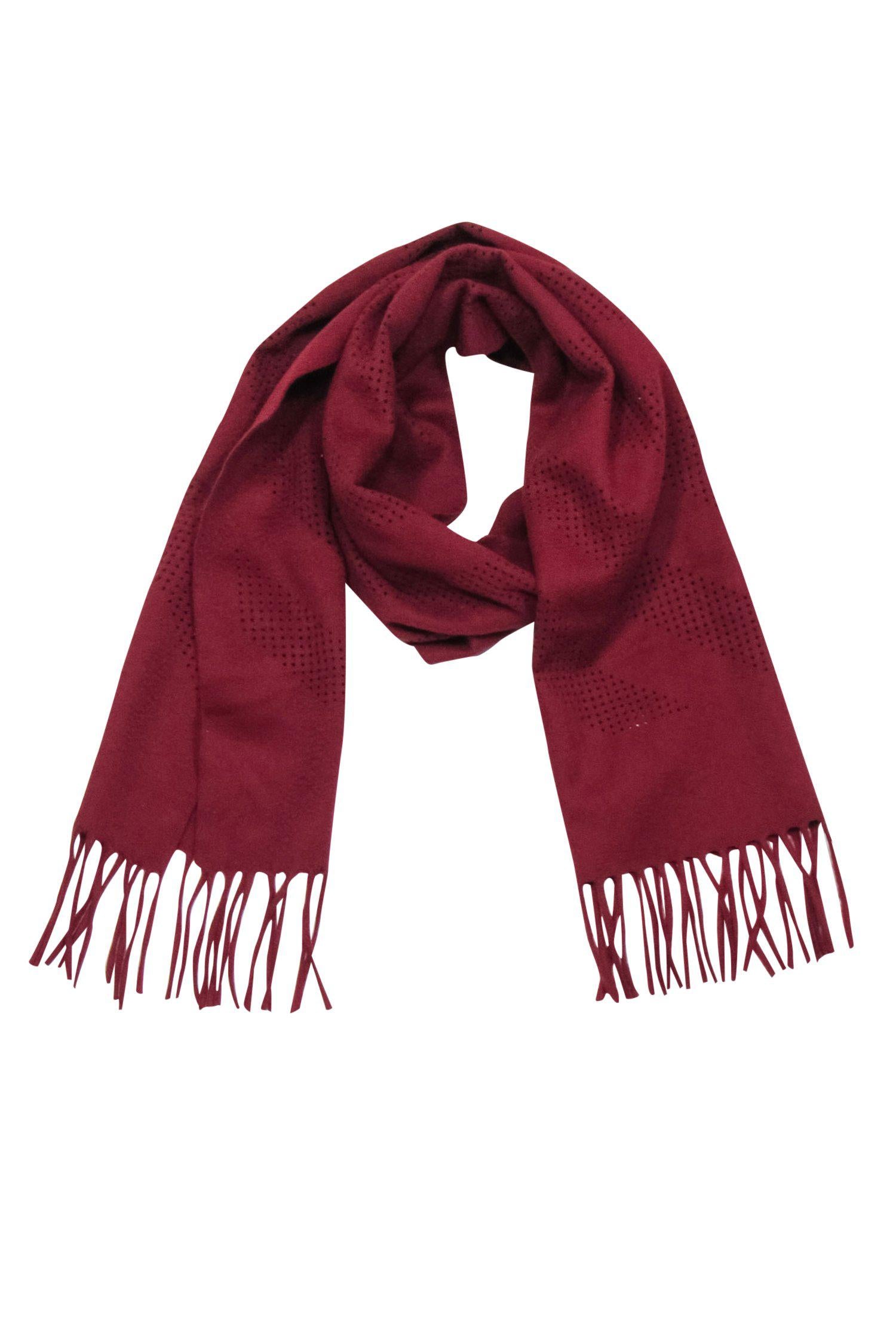 Colombo's Stunning Red Cashmere Scarf: Perforated Trim & Fringe