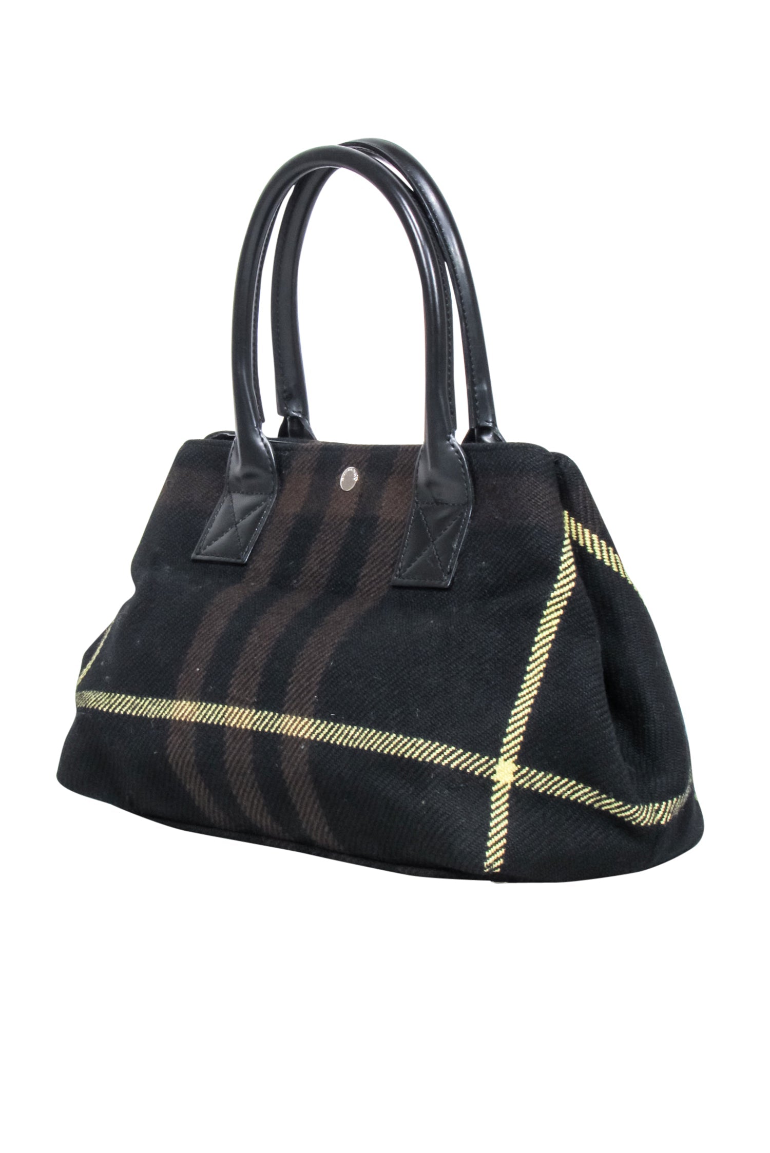 Burberry Stylish Black, Brown & Yellow Plaid Handbag
