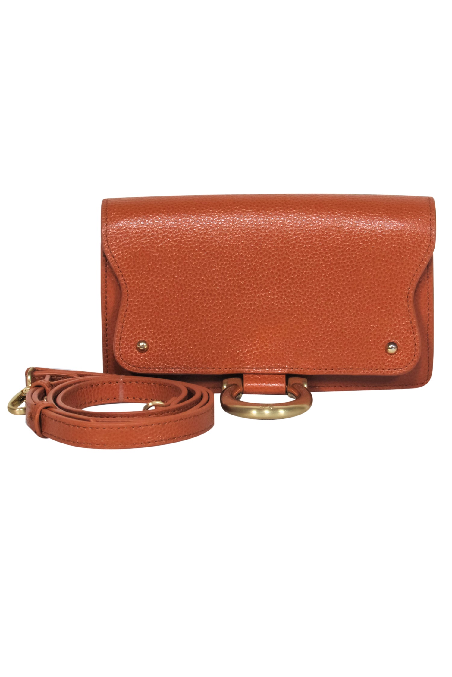 Sancia - Stunning Brown Pebbled Leather Mini Crossbody with a Glamorous Gold Ring