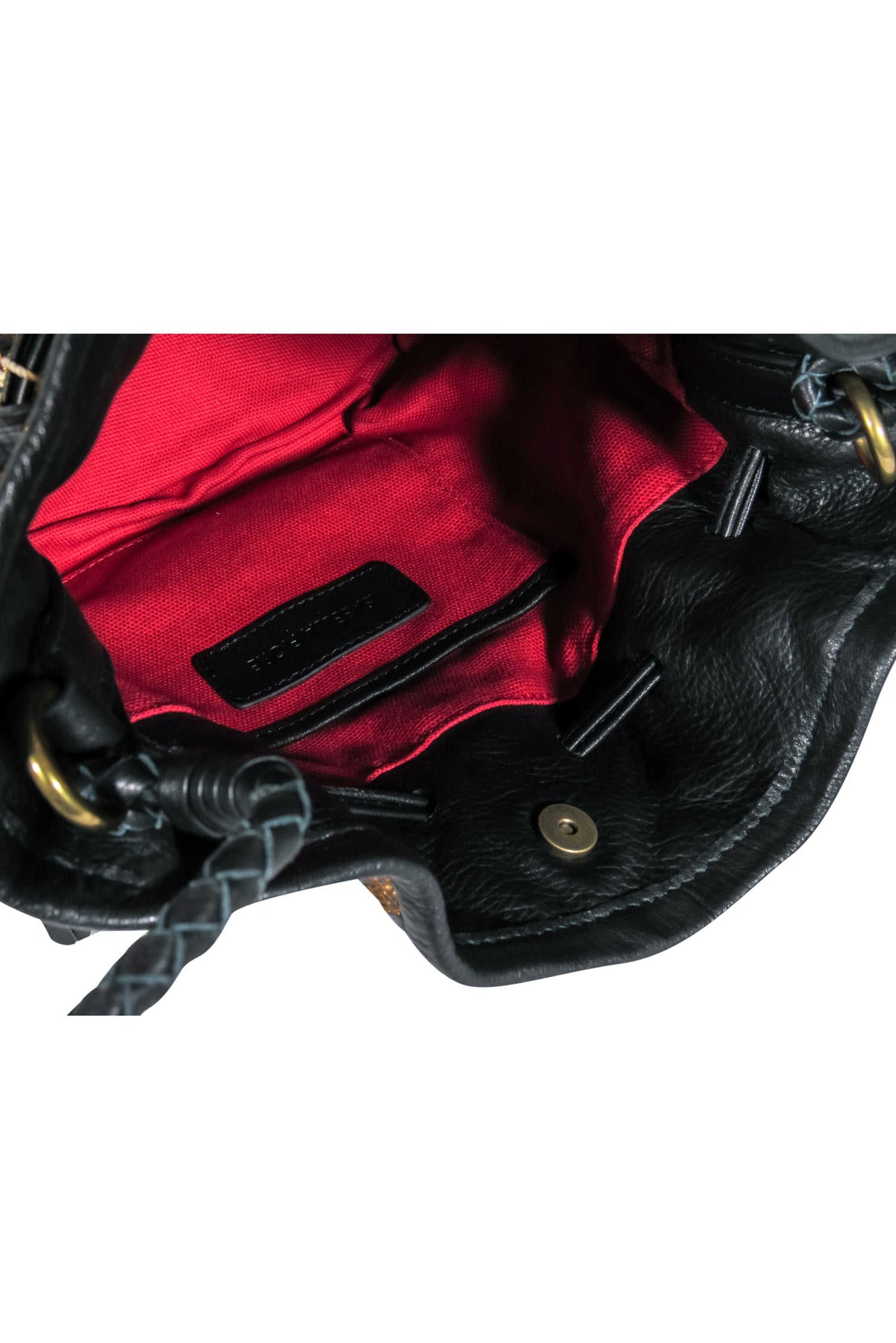 Isabella Fiore's Enchanting Black Leather & Gold Embroidered Grace Bucket Bag