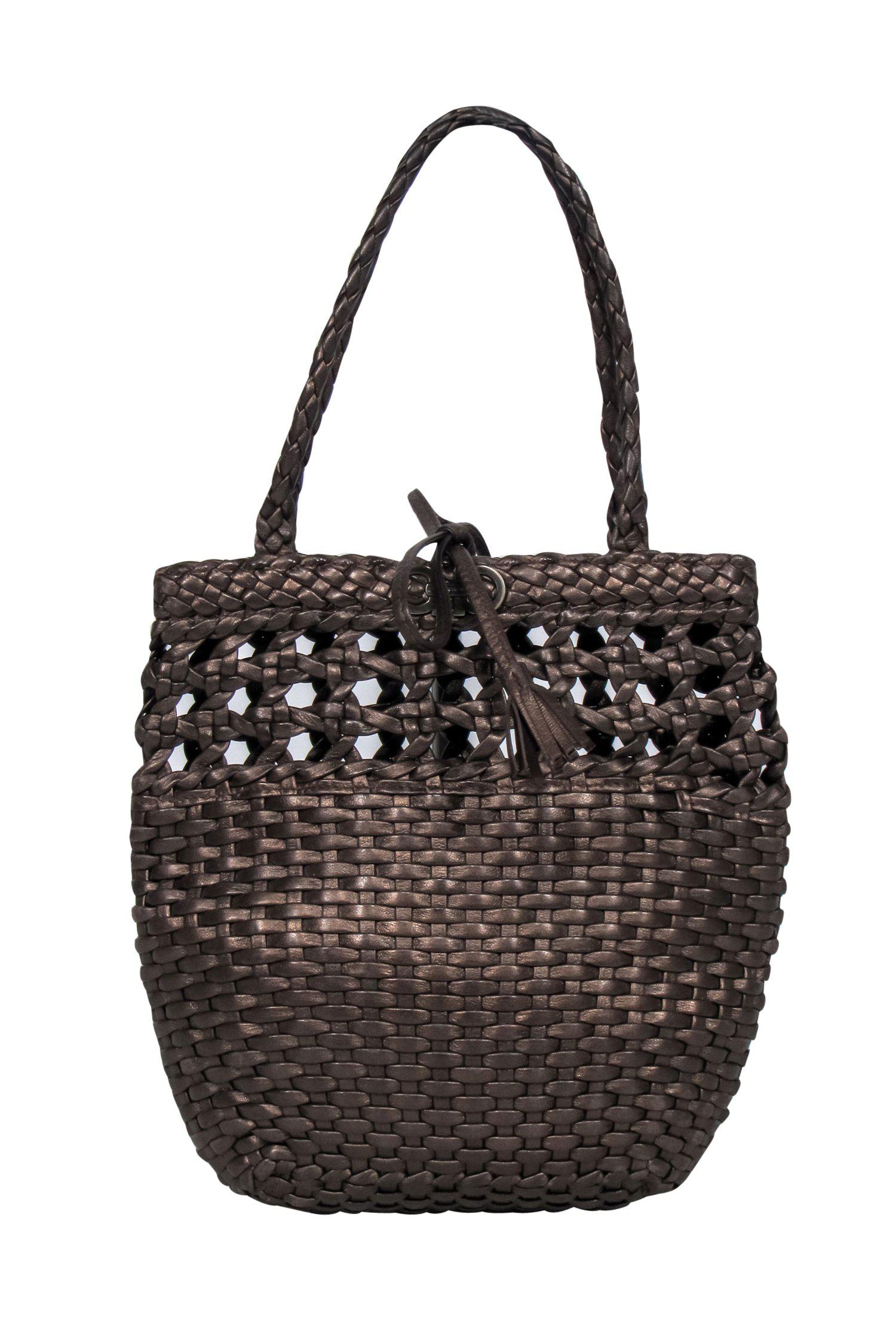 Ferragamo Brown Shiny Mini Basket Weave Handbag - Your Tropical Dream Accessory