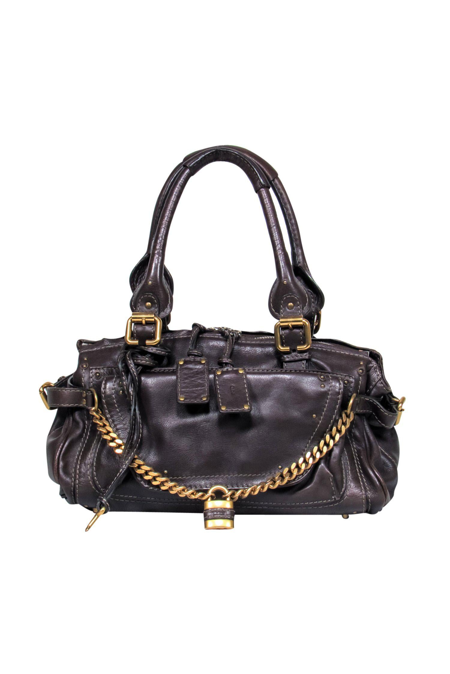 Chloe - Stylish Brown Leather Large Handbag with Lock and Chain