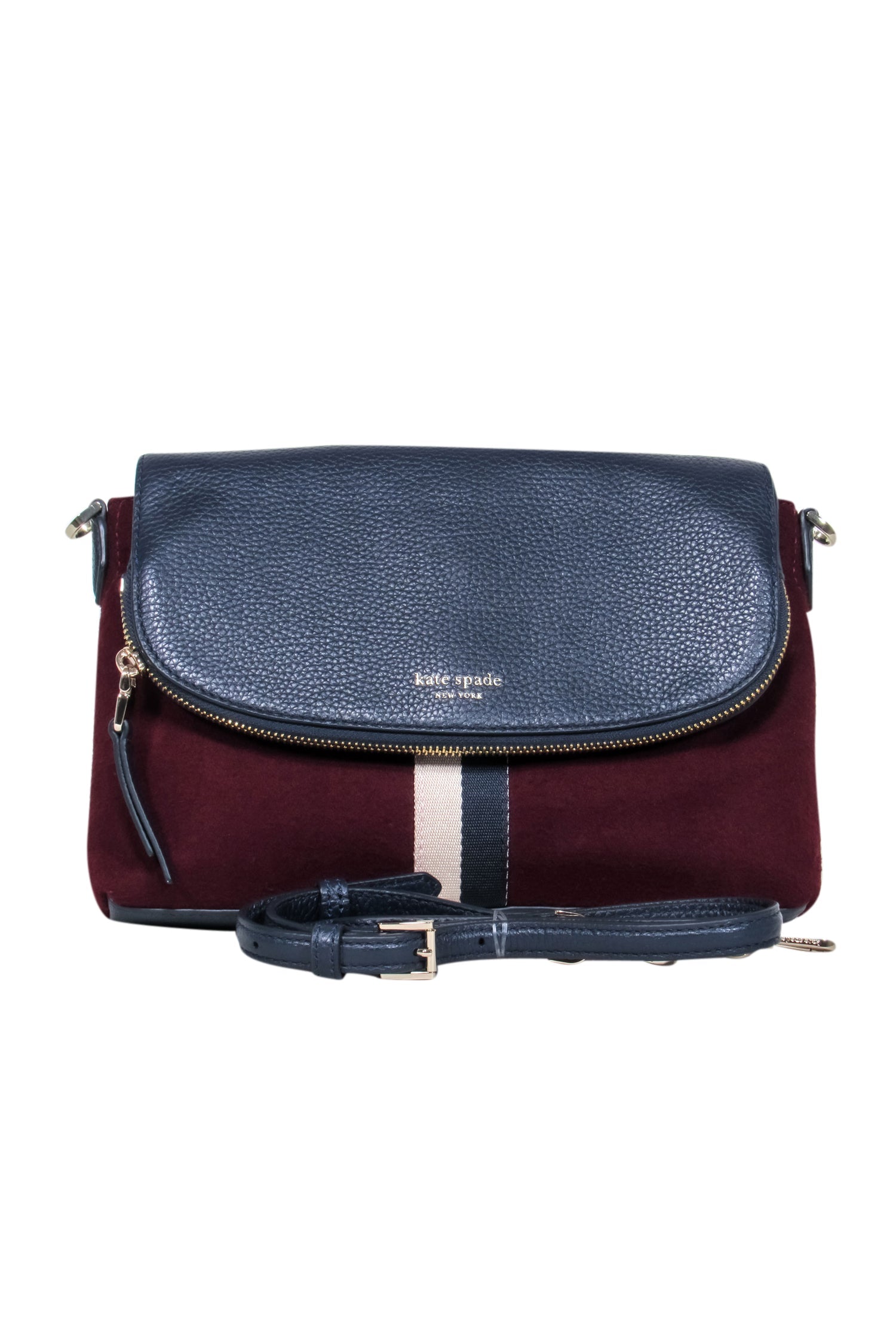 Kate Spade Navy Leather & Maroon Wool Striped Crossbody Bag - A Stylish Office Essential