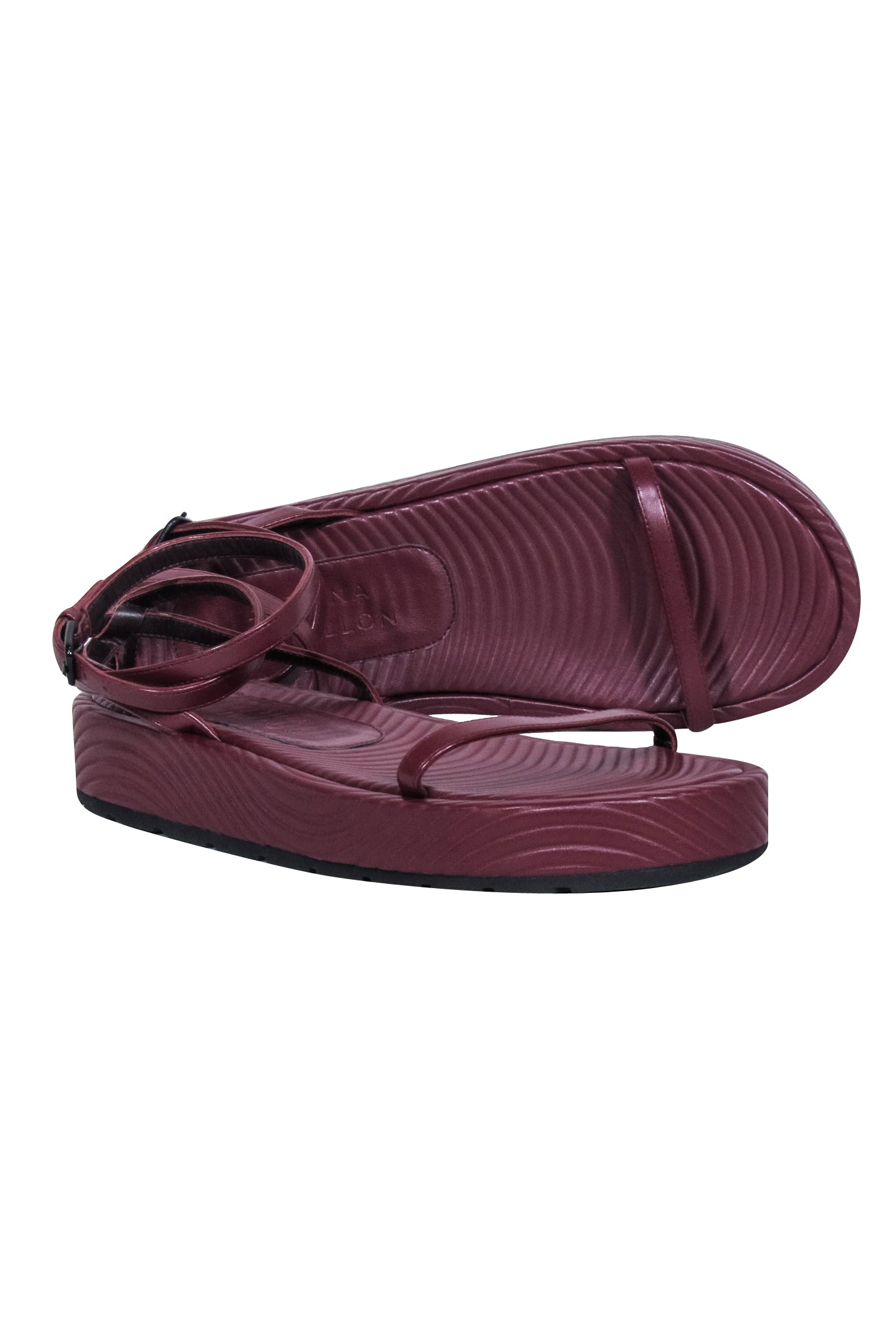 Bettina Vermillon Burgundy Textured Leather Strappy Sandals - Size 9