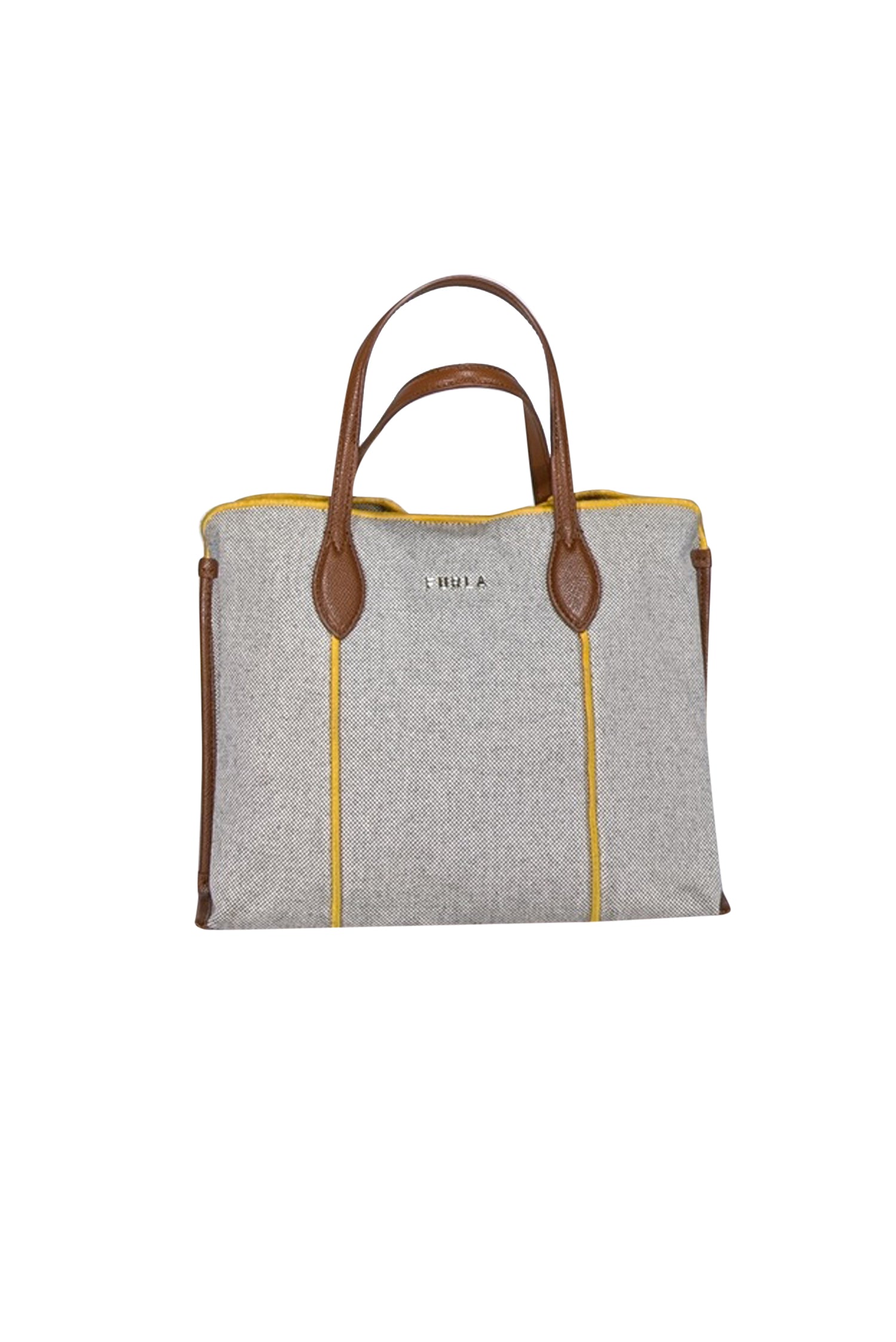 Furla - Stunning Beige & Black Blend Handbag with Vibrant Yellow Trim and Elegant Tan Leather