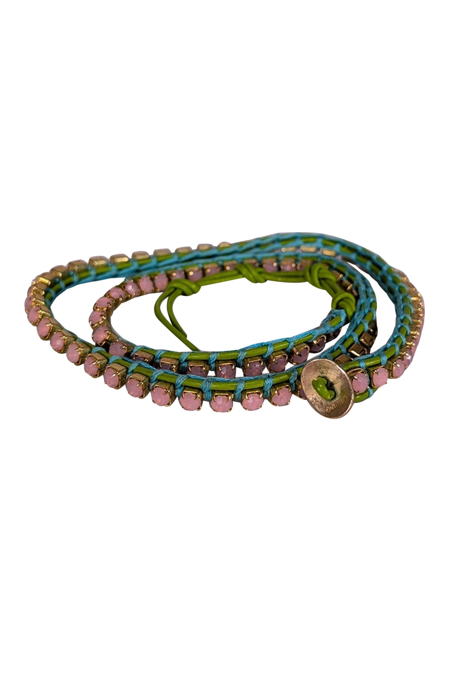 Chan Luu - Stunning Green & Blue Wrap Bracelet with Pink Gems