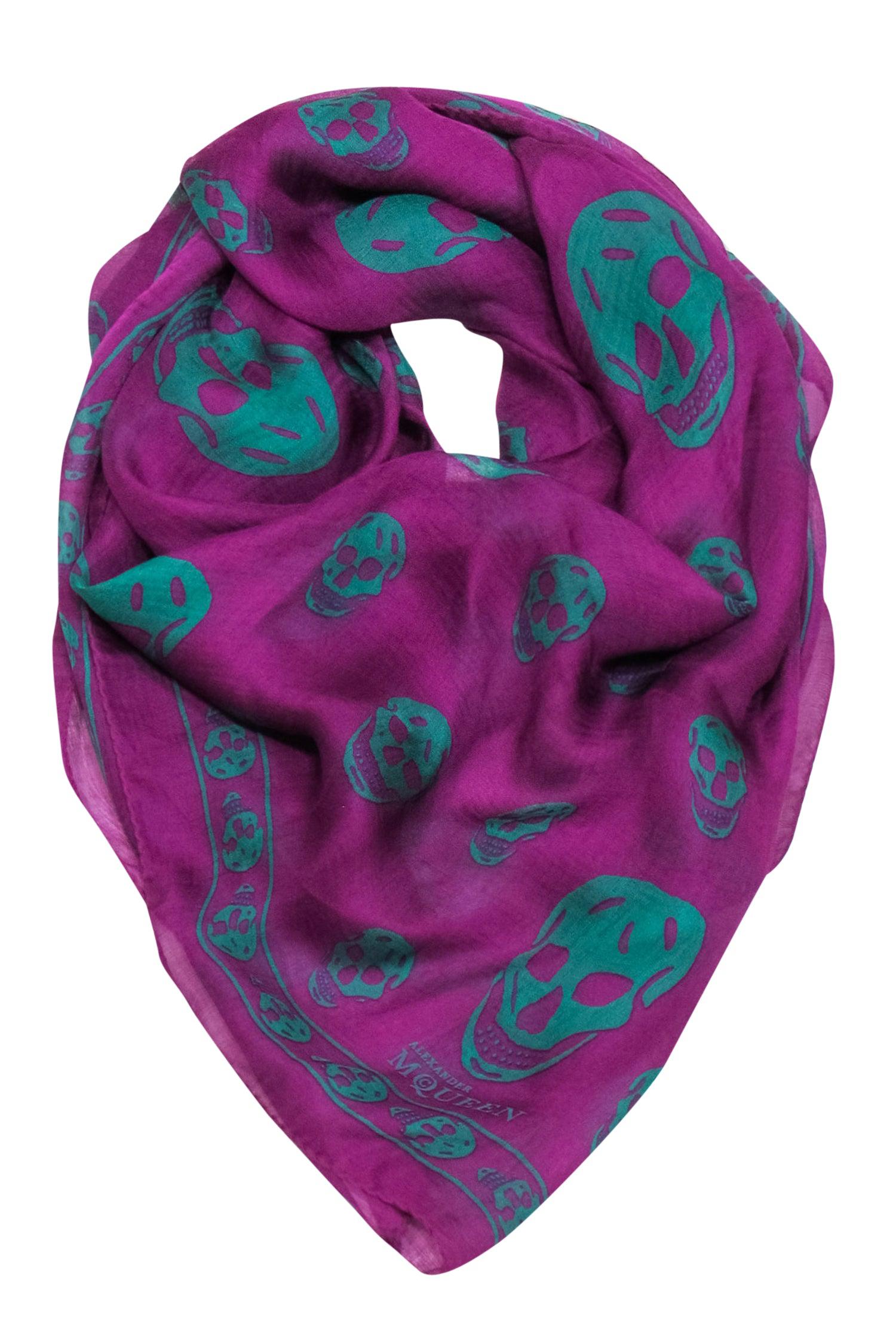 Alexander McQueen Purple & Green Skull Printed Silk Scarf: A Fashion Statement!