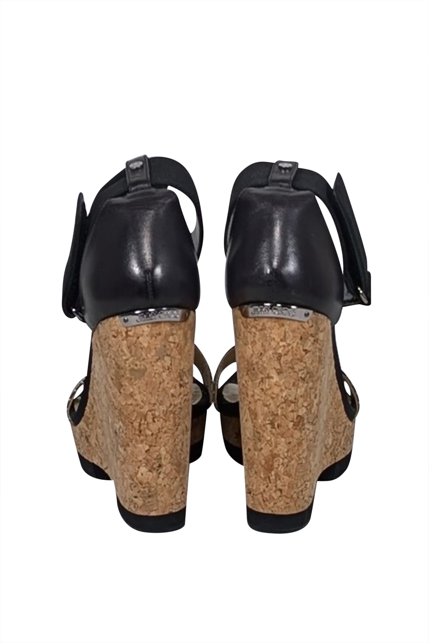 Jimmy Choo's Stunning Black & Tan Cork Wedges with Snakeskin Print - Size 11