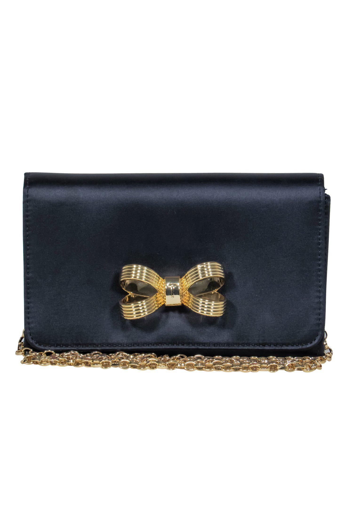 Ted Baker Navy Satin Gold Chain Crossbody: A Glam Bow-Adorned Beauty