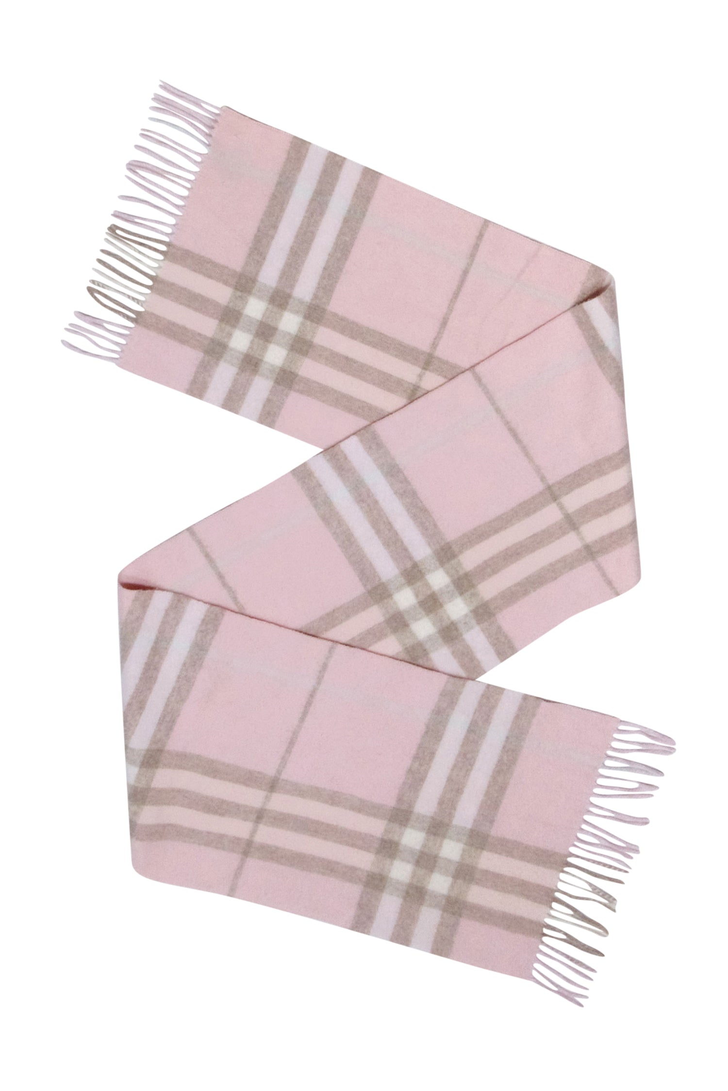 Burberry - Exquisite Blush, Beige & Cream Plaid Fringe Hem Cashmere Scarf