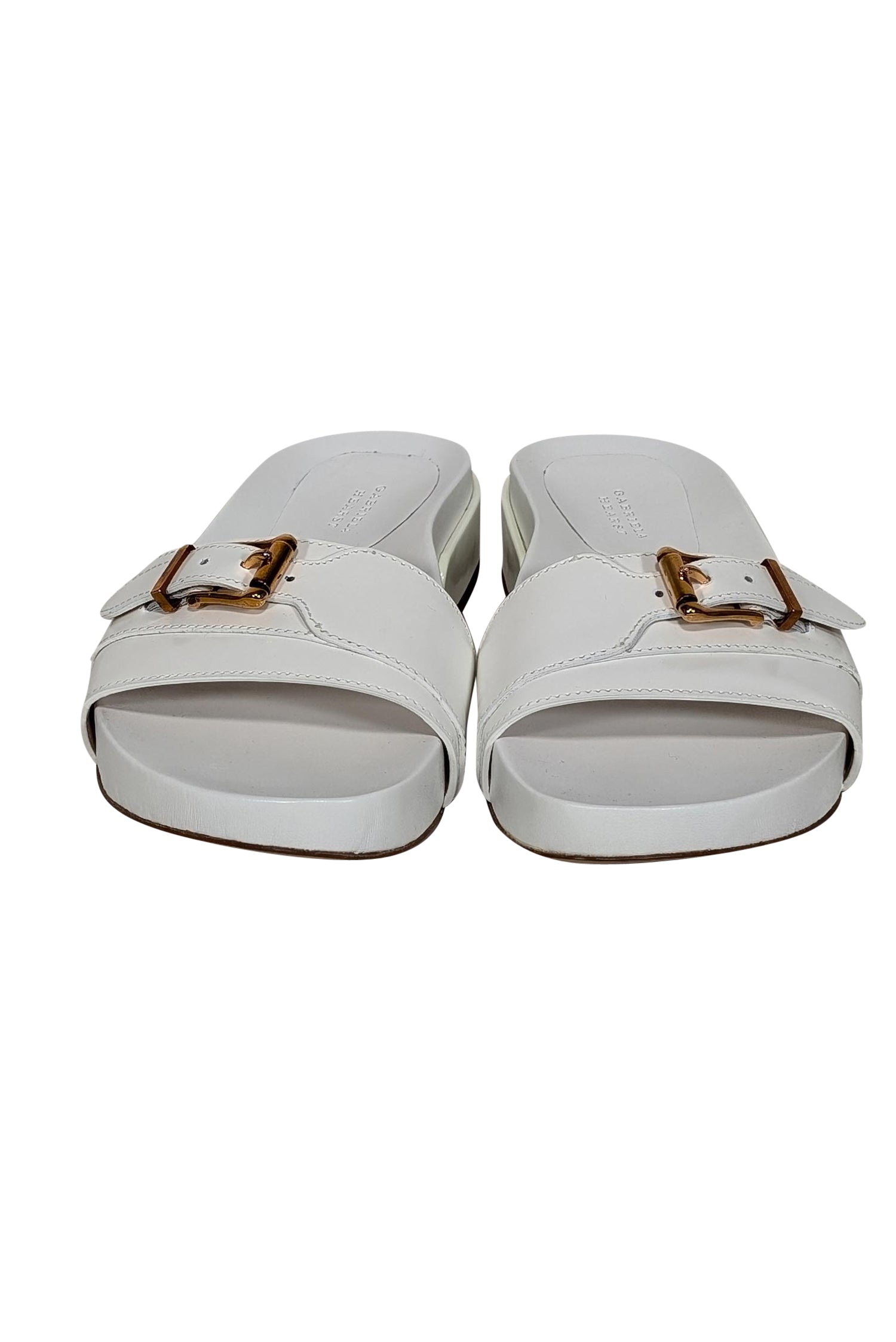 Gabriela Hearst's Stunning Ivory Leather Slide Sandals with Gold Buckle - Size 5