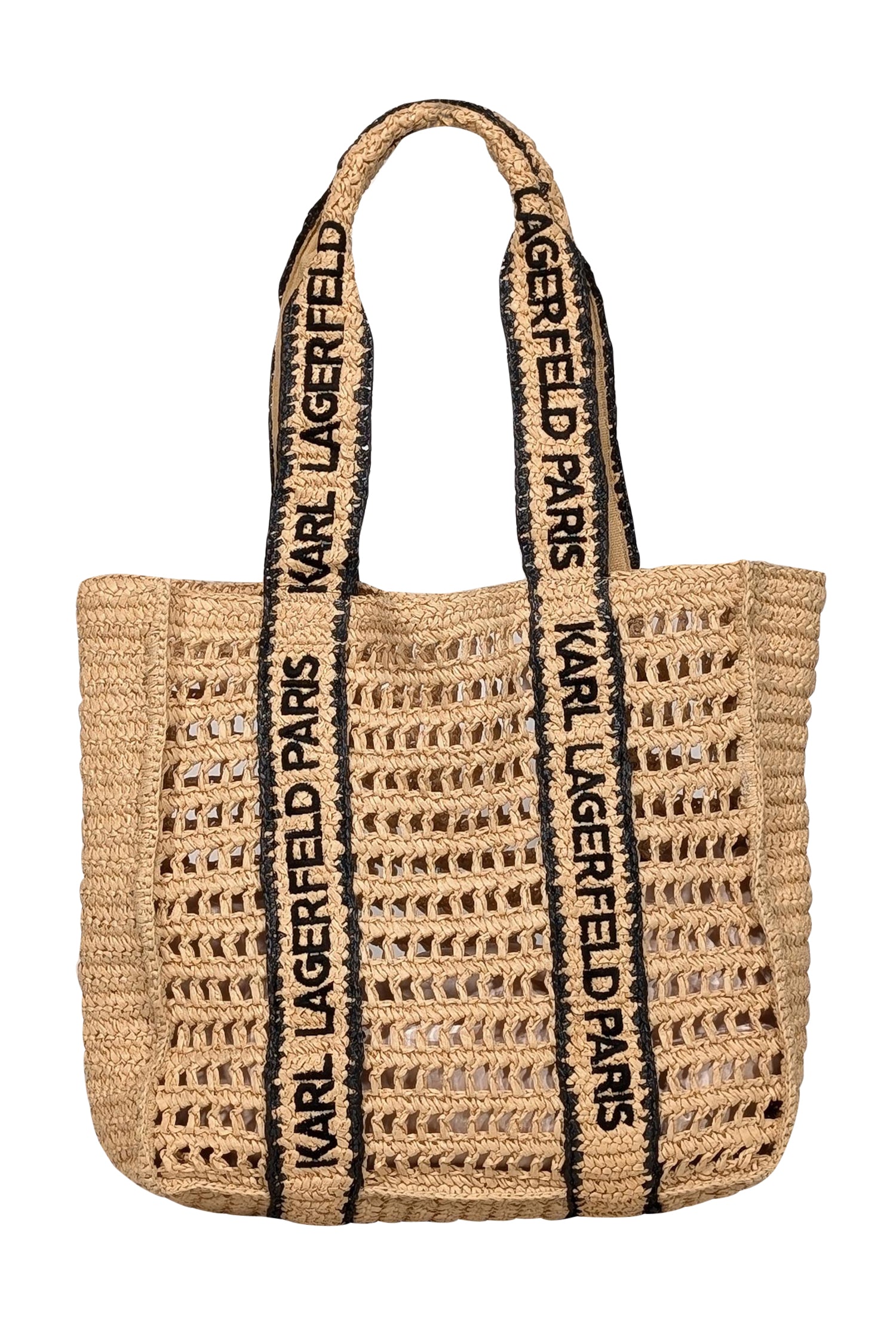 Karl Lagerfeld's Chic Beige & Black Raffia Tote