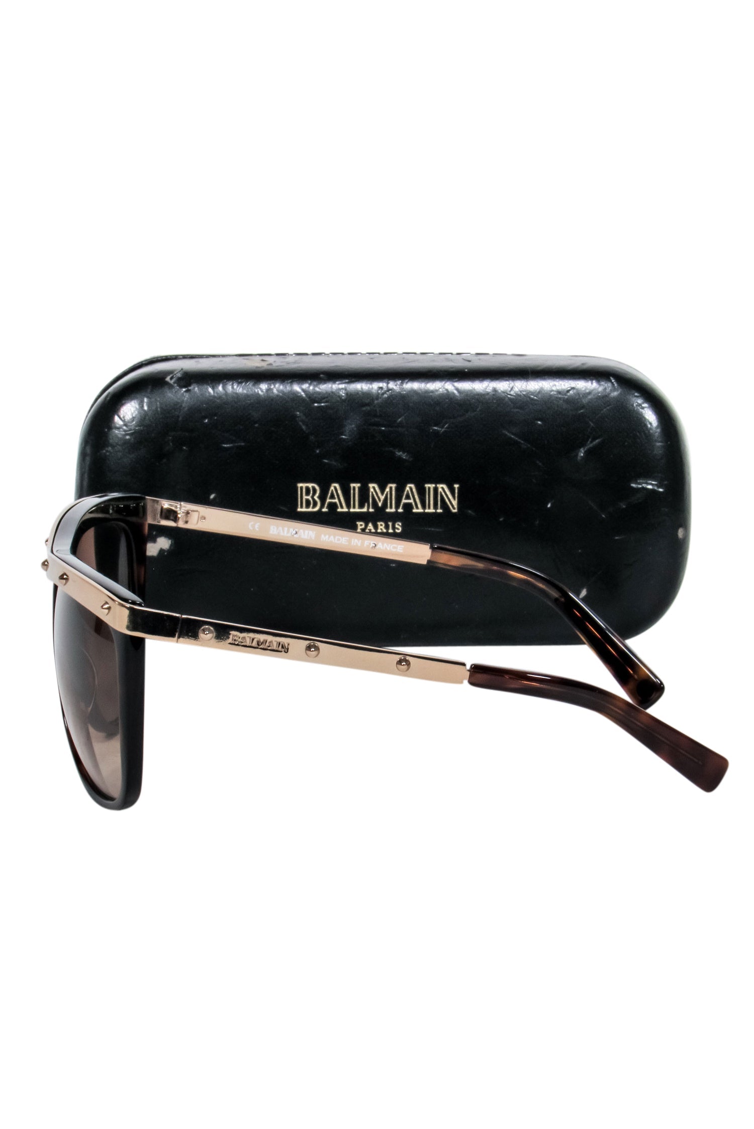 Balmain Brown Tortoise Sunglasses with Glam Gold Bar