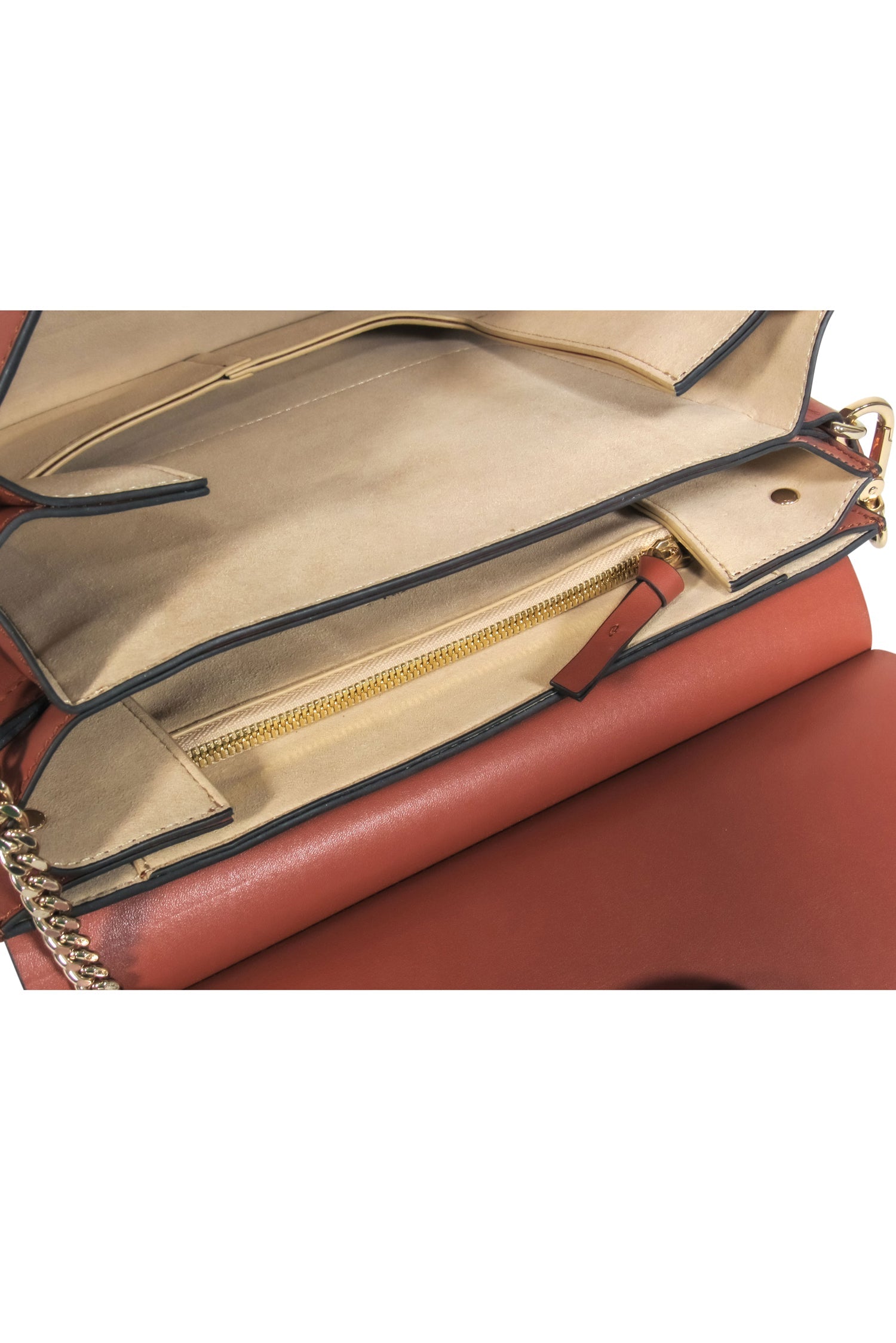 Chloe Faye Fold-Over Shoulder Bag: Brown Leather & Suede with Stunning Ring Hardware
