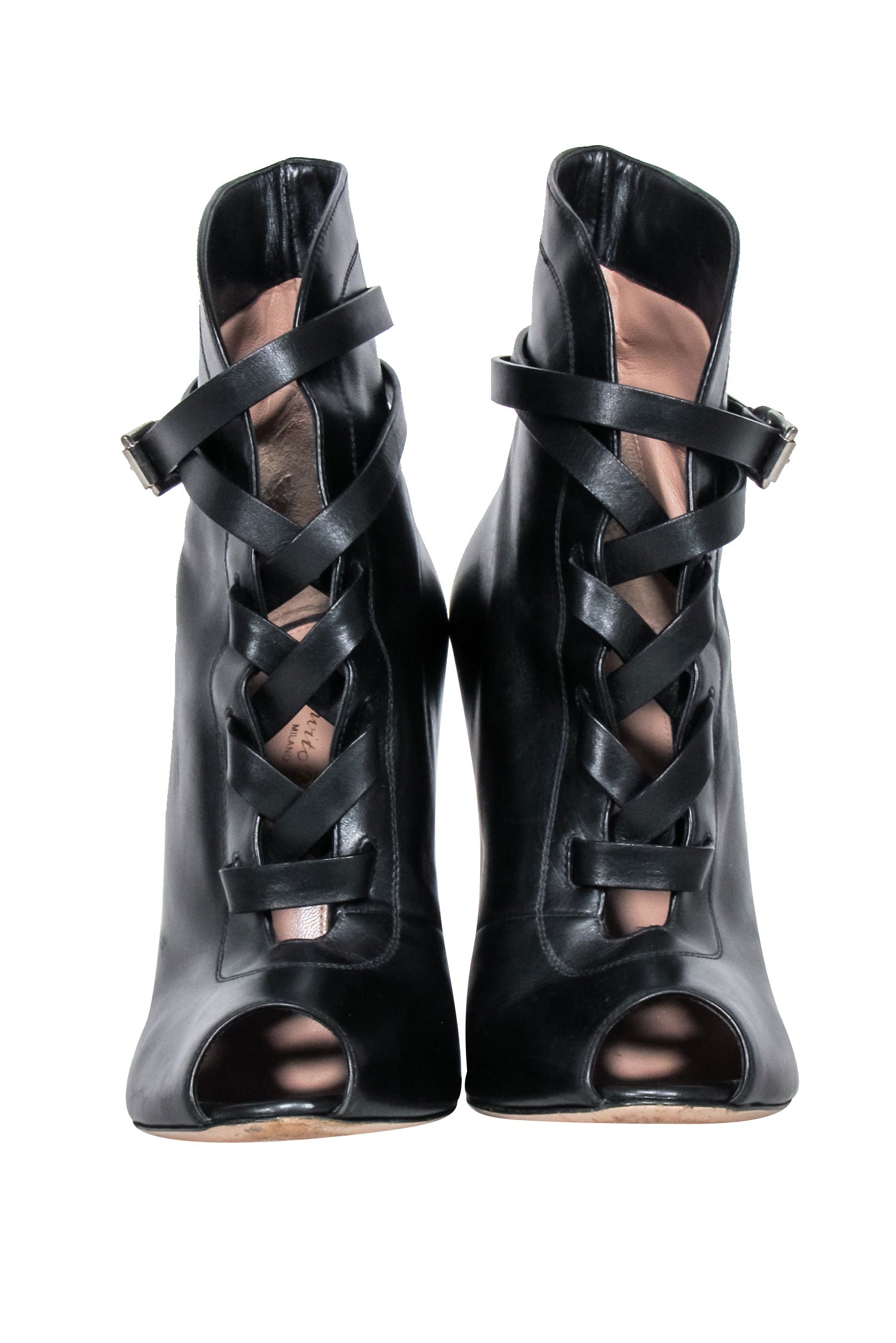 Gianvito Rossi - Seductive Black Leather Peep Toe Lace - Up Short Boots Size 8