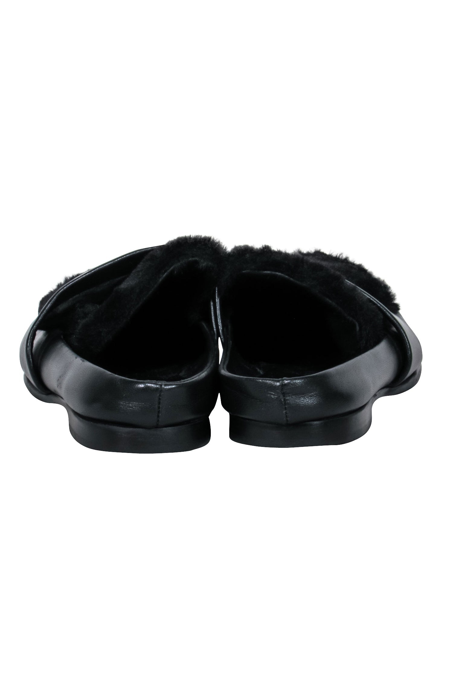 Sol Sana Black Leather Faux Fur Toe Mules - Size 8