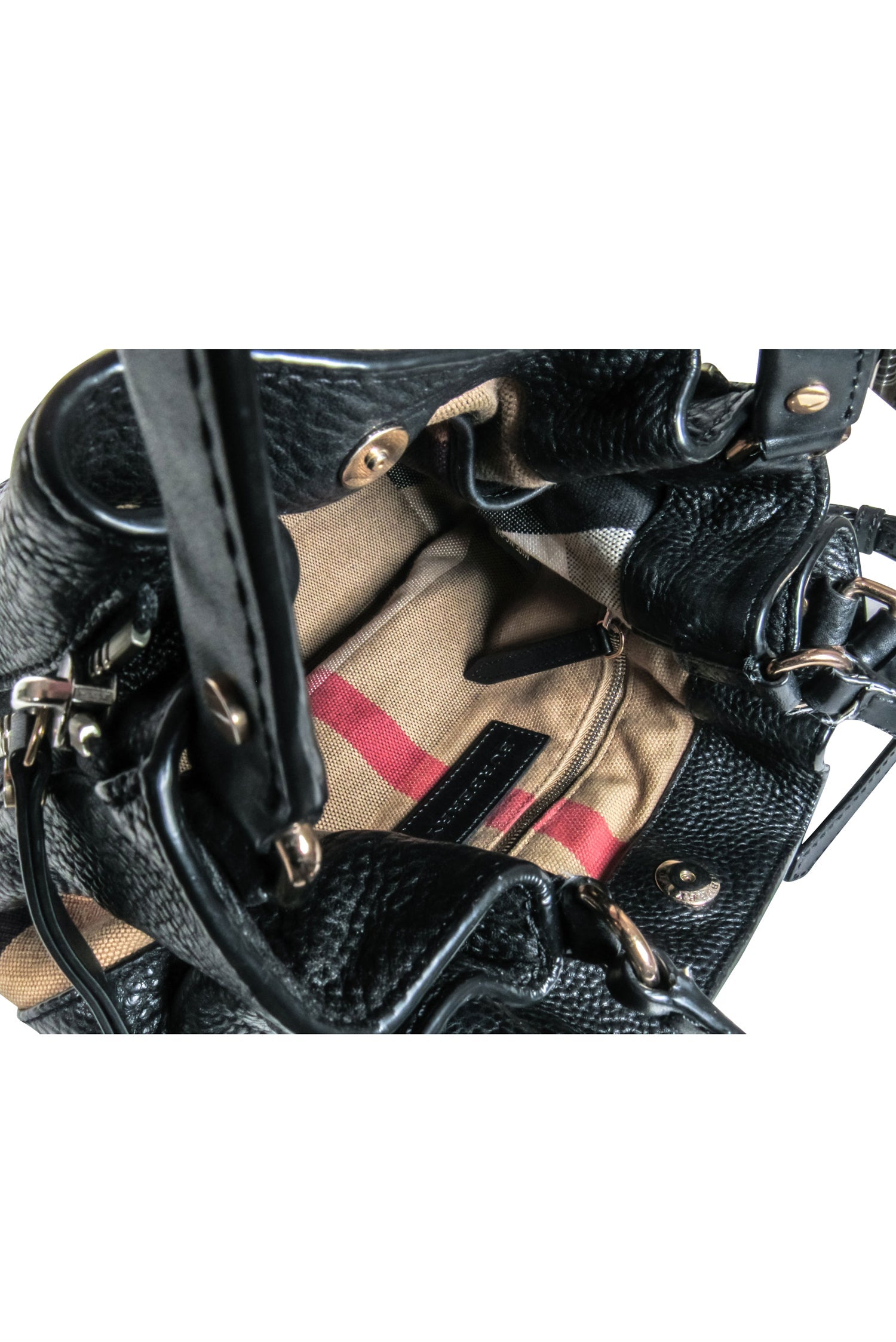 Burberry's Stylish Black Leather Crossbody Bag with Signature Plaid Sides