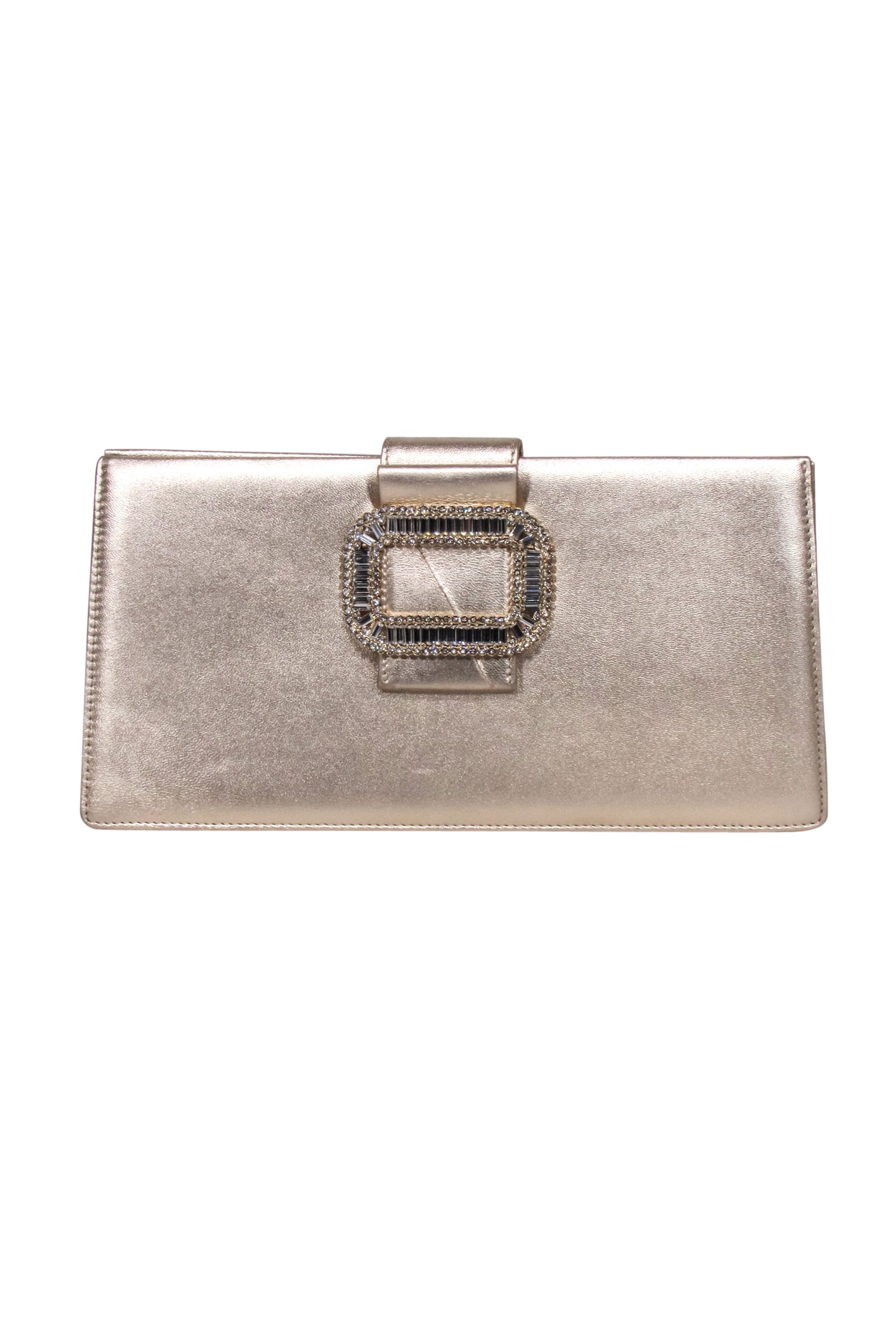 Roger Vivier Gold Metallic Jeweled Front Clutch