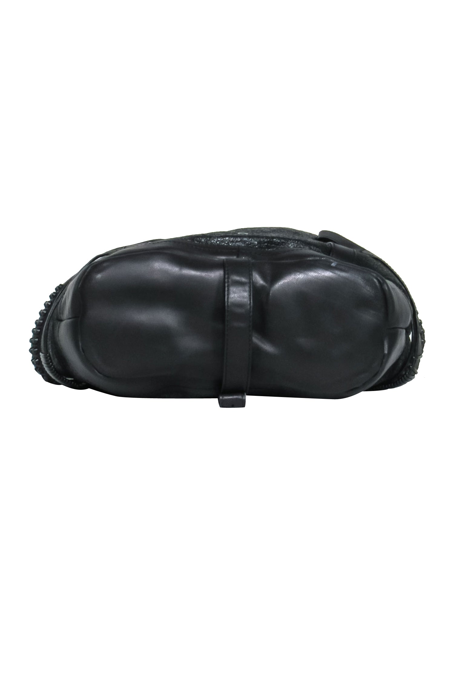 Ash Black Textured Leather Rocker Shoulder Bag with Buckles & Studs