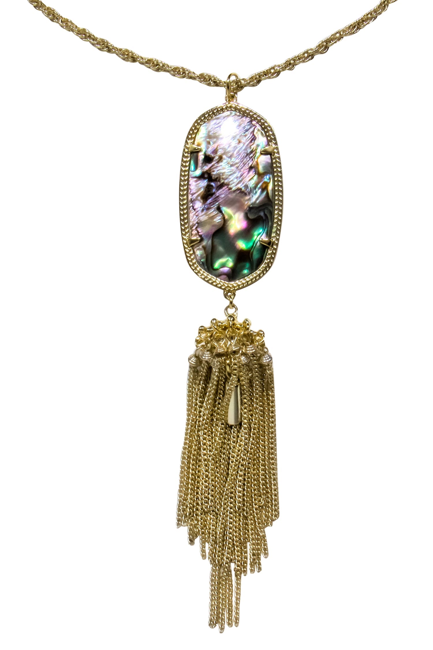 Kendra Scott - Stunning Gold Statement Necklace with Metallic Pendant & Tassel