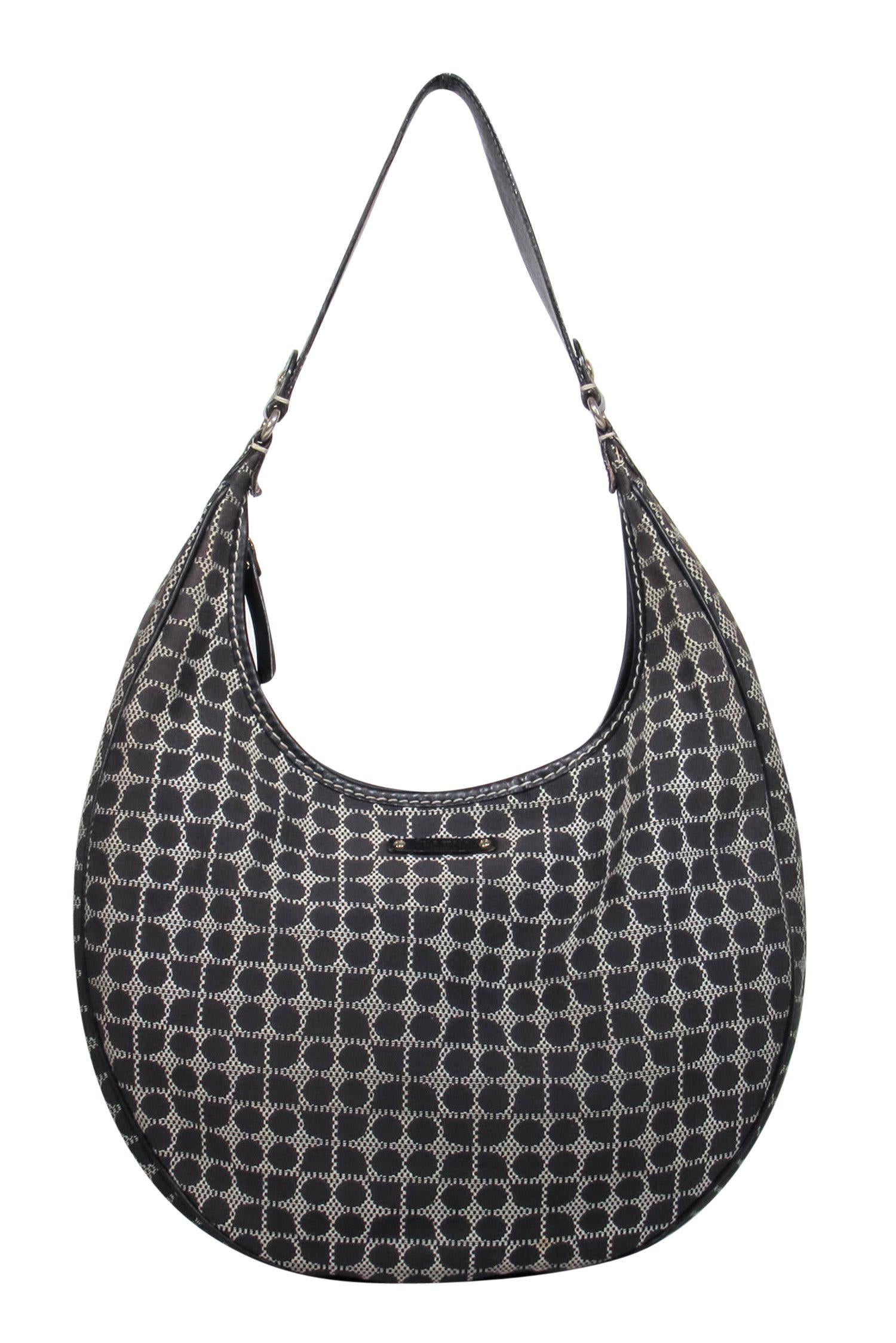 Kate Spade's Chic Dark Brown Patterned Canvas & Leather Hobo Bag