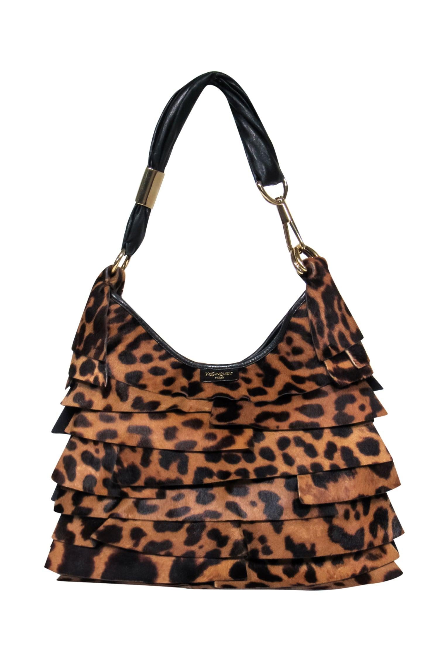 Yves Saint Laurent - Exquisite Brown Leopard Print Calf Hair Tiered Shoulder Bag