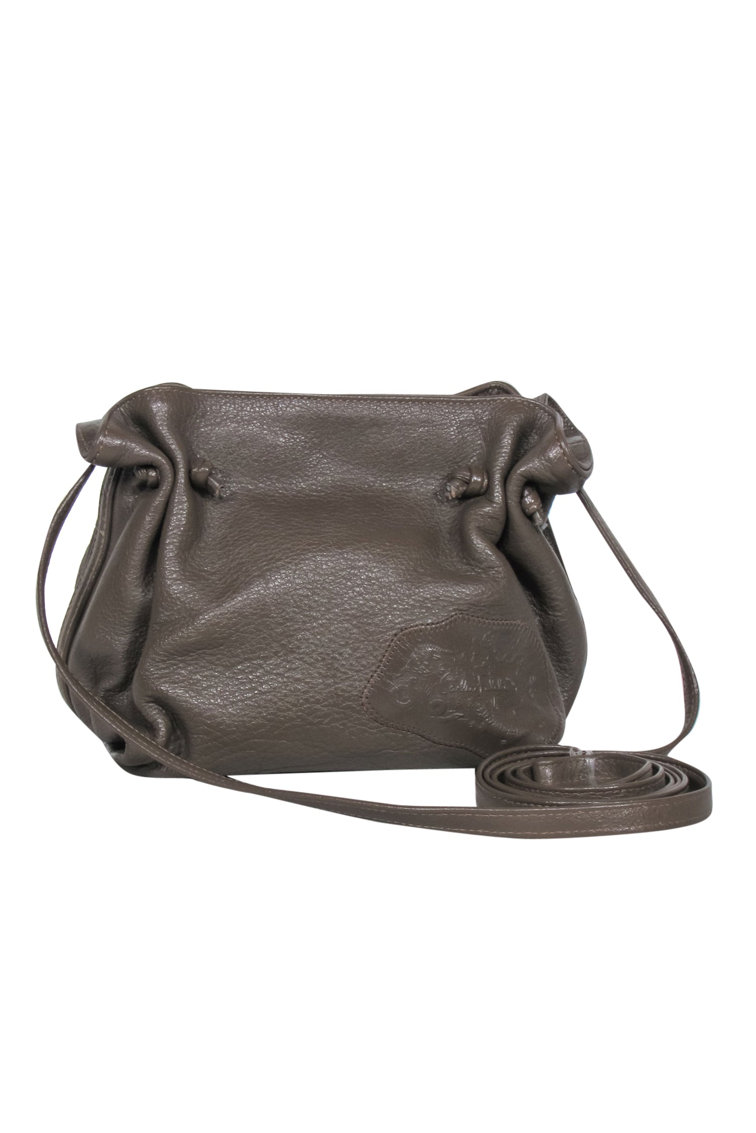 Carlos Falchi Dark Taupe Pebbled Mini Crossbody Pouch - Boho Chic!