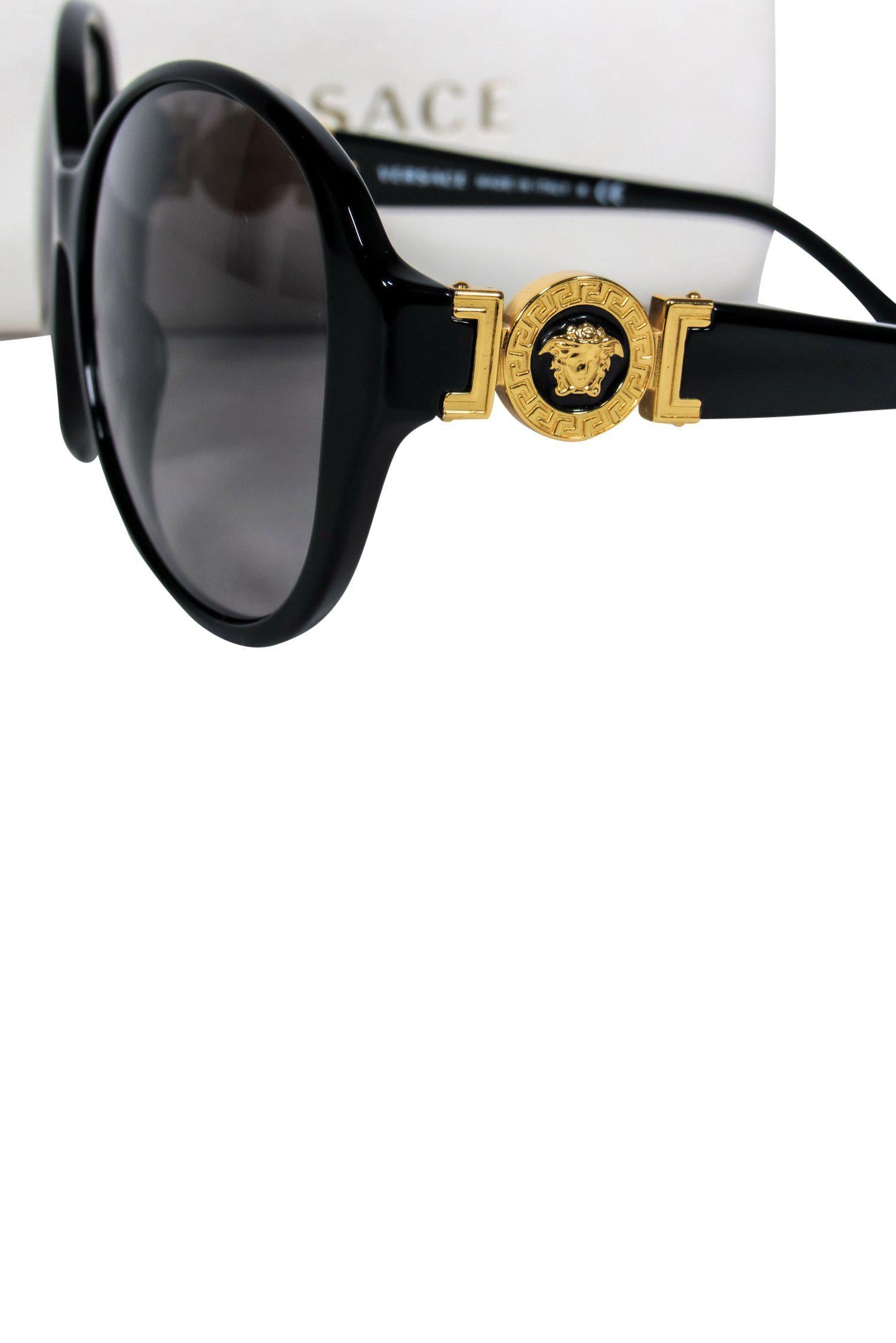 Versace Black Oversized Round Sunglasses with Glamorous Gold Logo