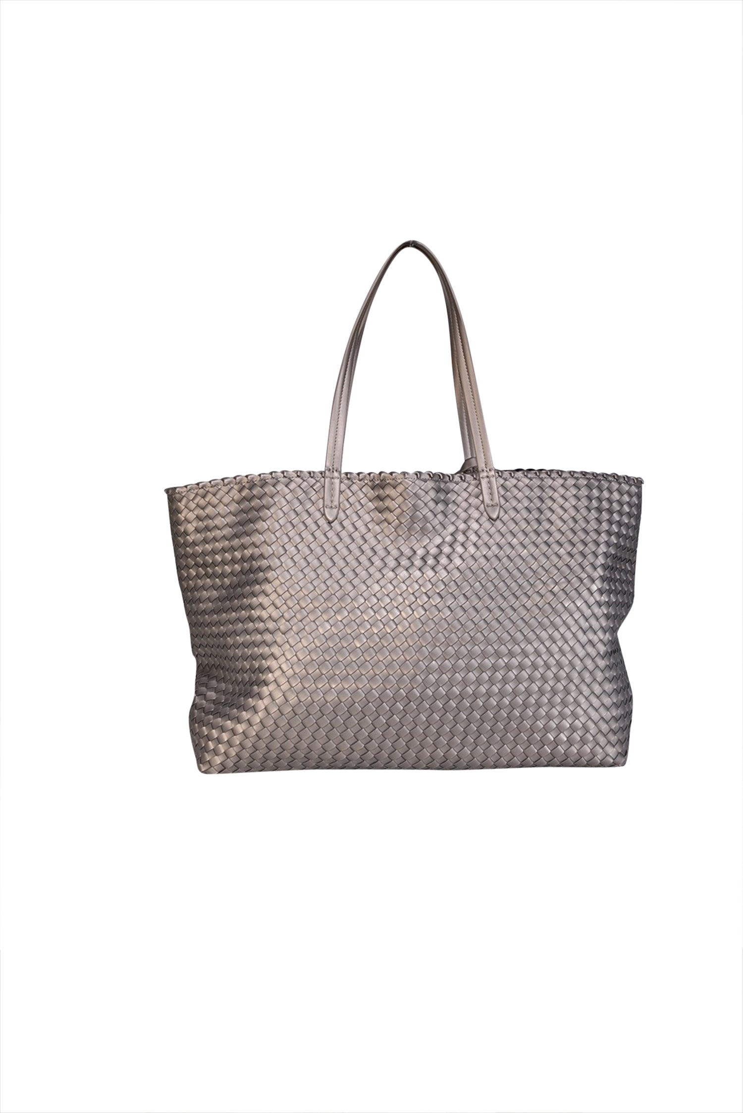 Naghedi Metallic Taupe Woven Large Tote - Fashionable Essential