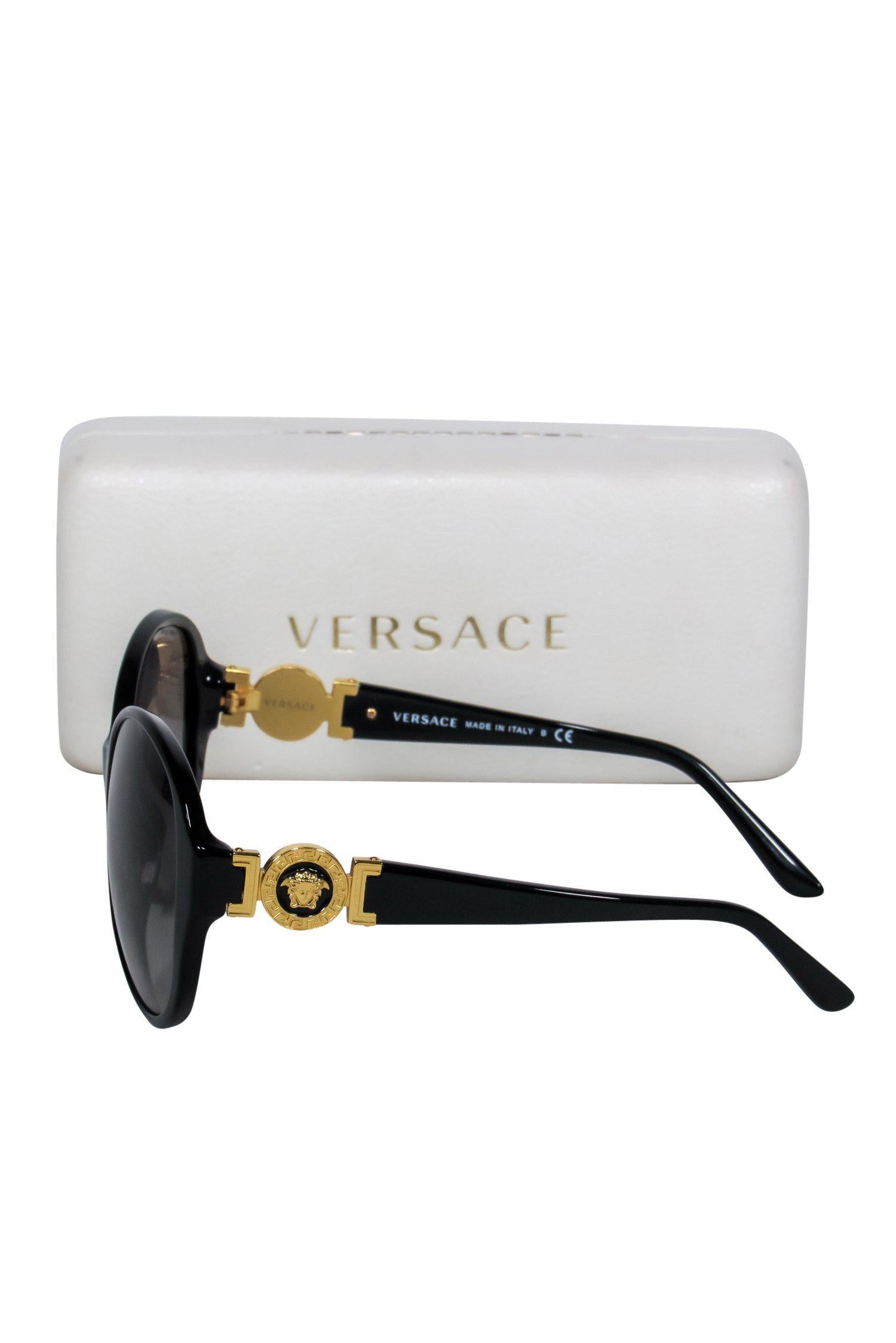 Versace Black Oversized Round Sunglasses with Glamorous Gold Logo
