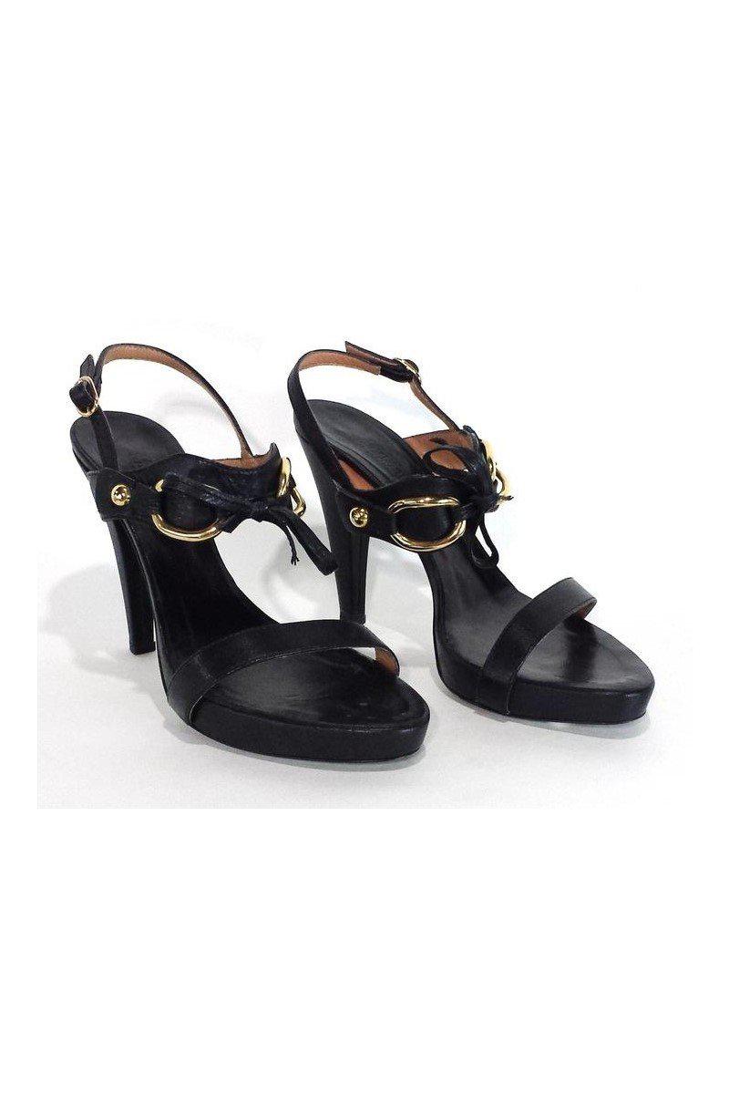 Max Mara's Stunning Black Leather Tie Front Heels - Size 9