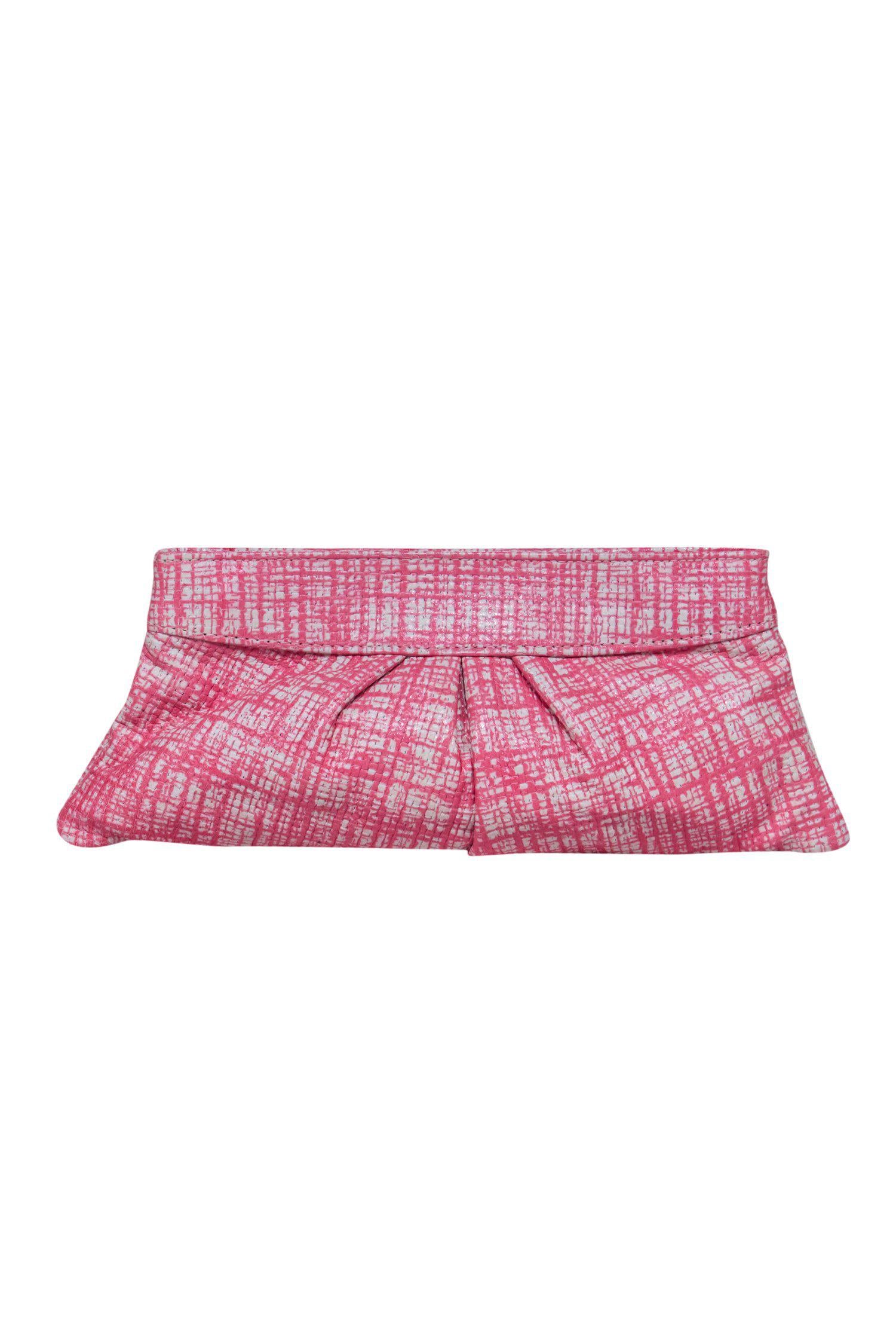 Lauren Merkin - Stunning Embossed Pink & Cream Patterned Leather Clutch