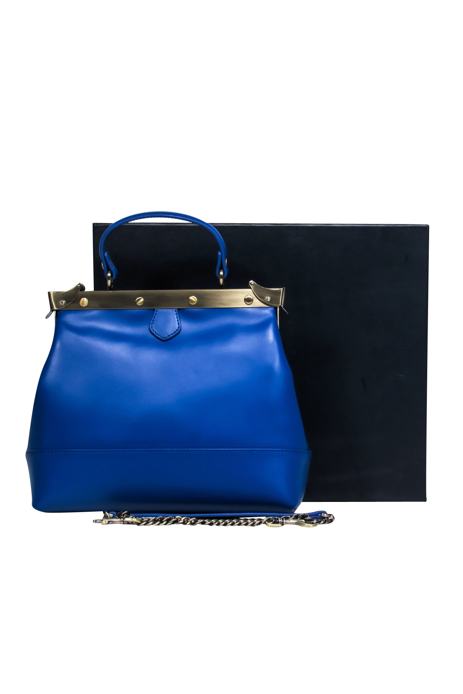 Tammy & Benjamin's Stunning Cobalt Leather Shoulder Bag with Bronze Chain Strap
