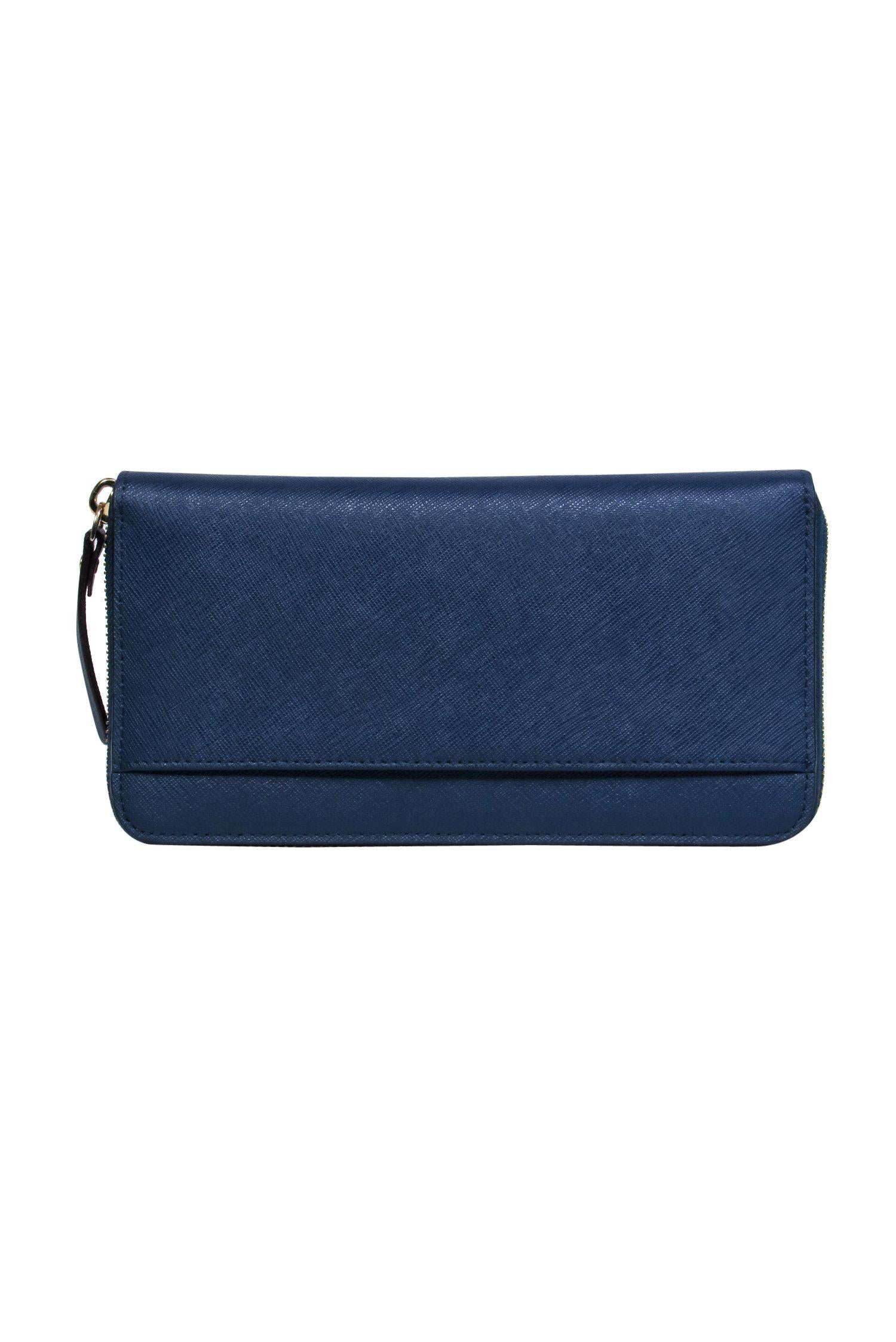 Kate Spade Navy Textured Leather Zipper Wallet - A Stylish Essential